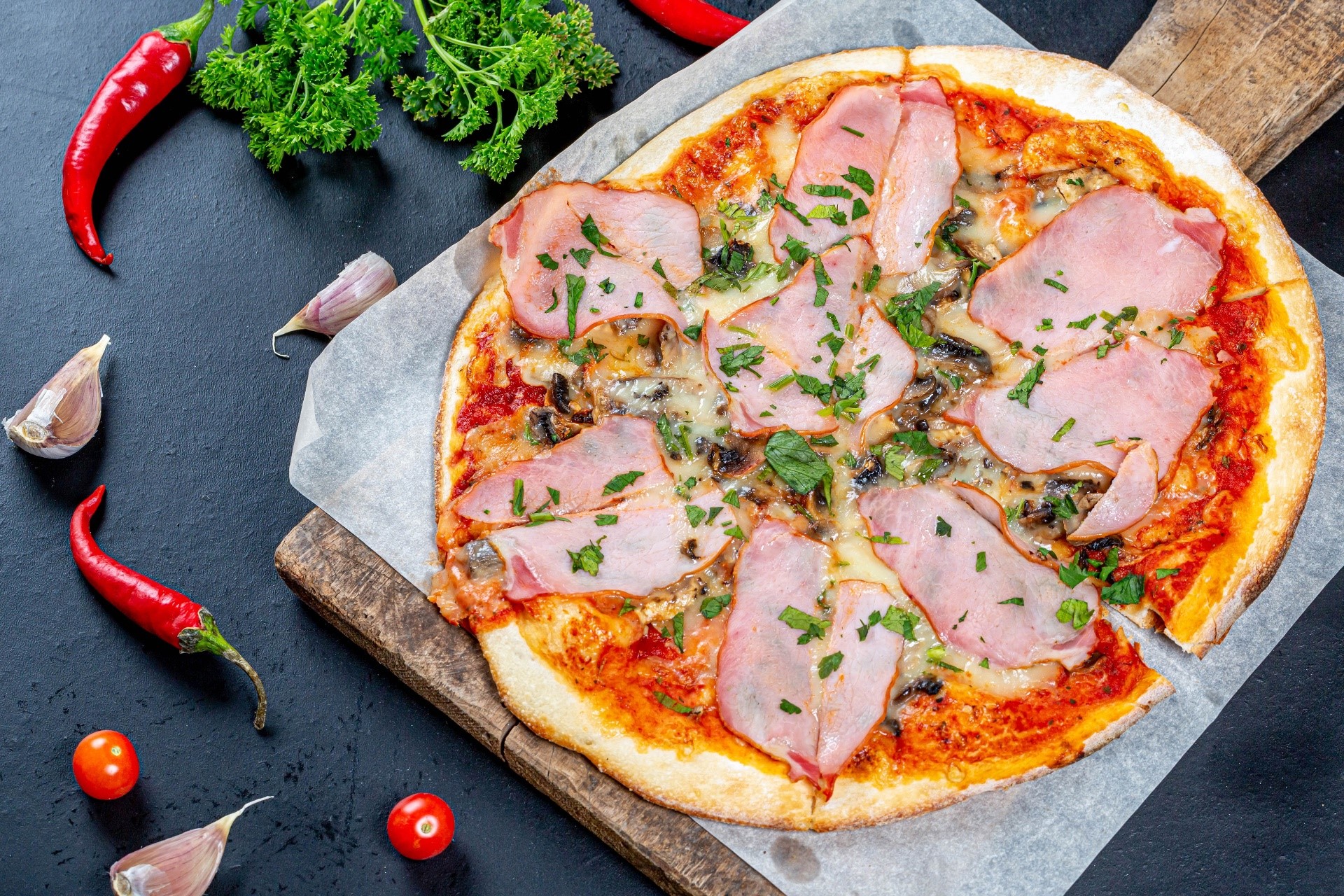 ham, food, Pepper, pizza, HD Wallpaper