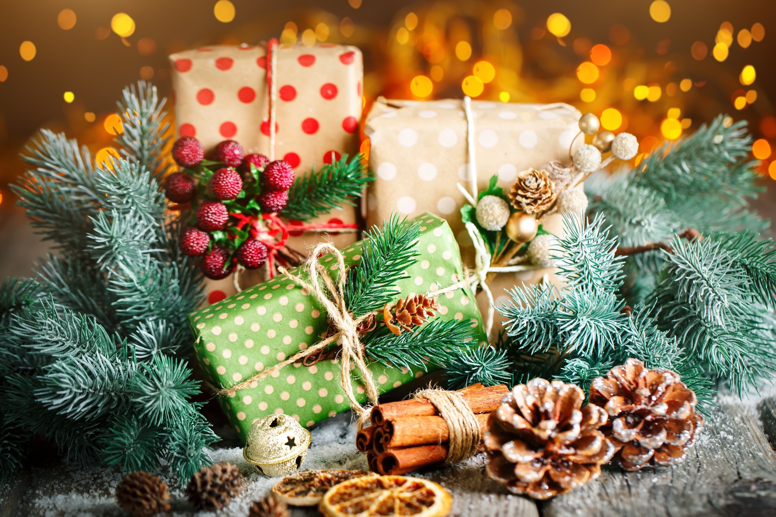 Christmas ornaments, Christmas, colorful, presents, HD Wallpaper