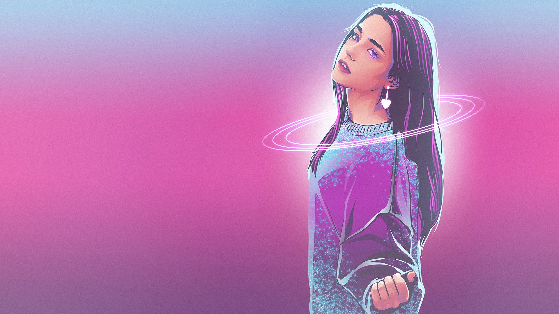 neon, digital art, abstract, minimalism, women, people, purple, HD Wallpaper