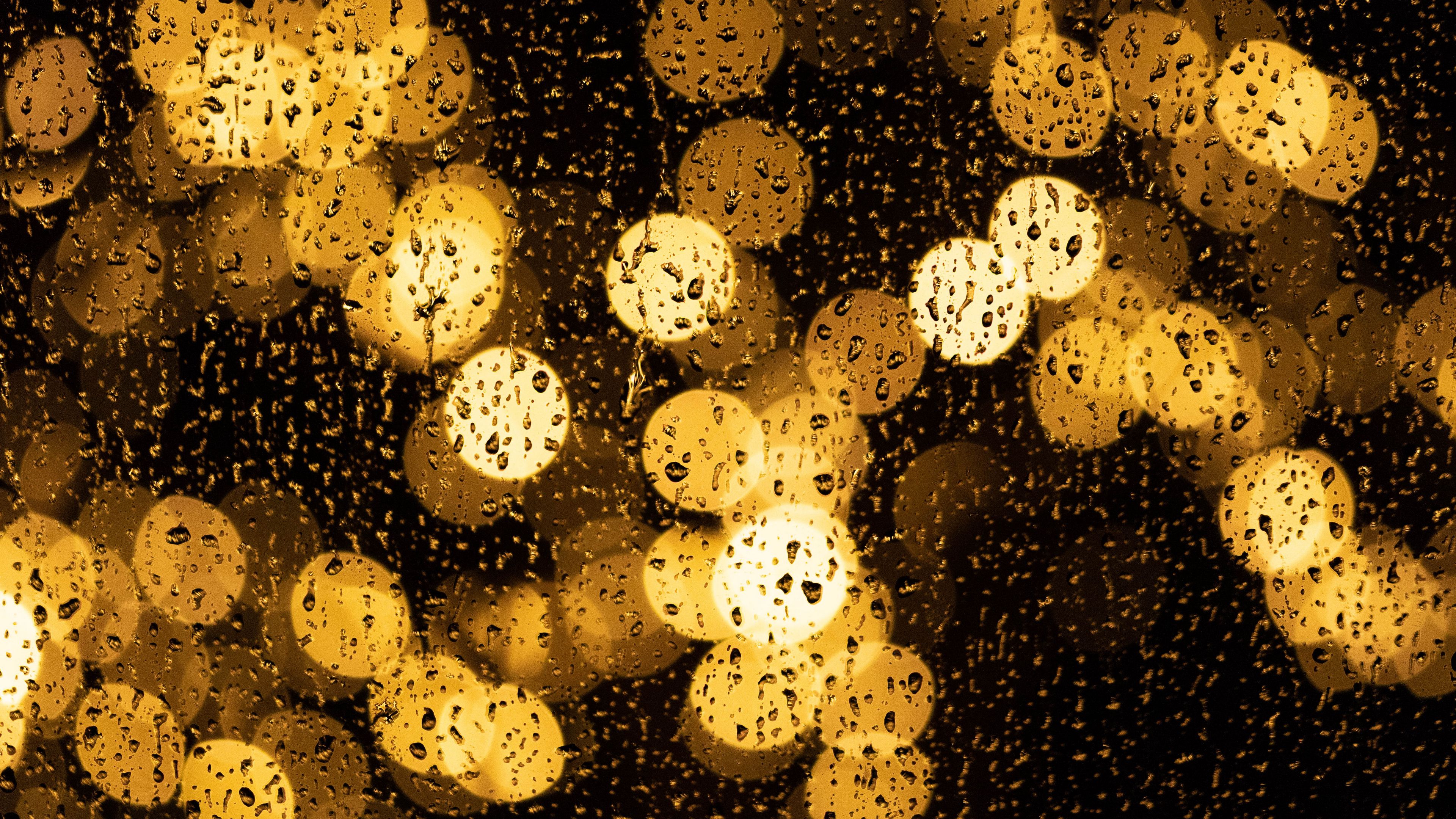drops, glare, bokeh, moisture, light, glass, rain, 4k, HD Wallpaper