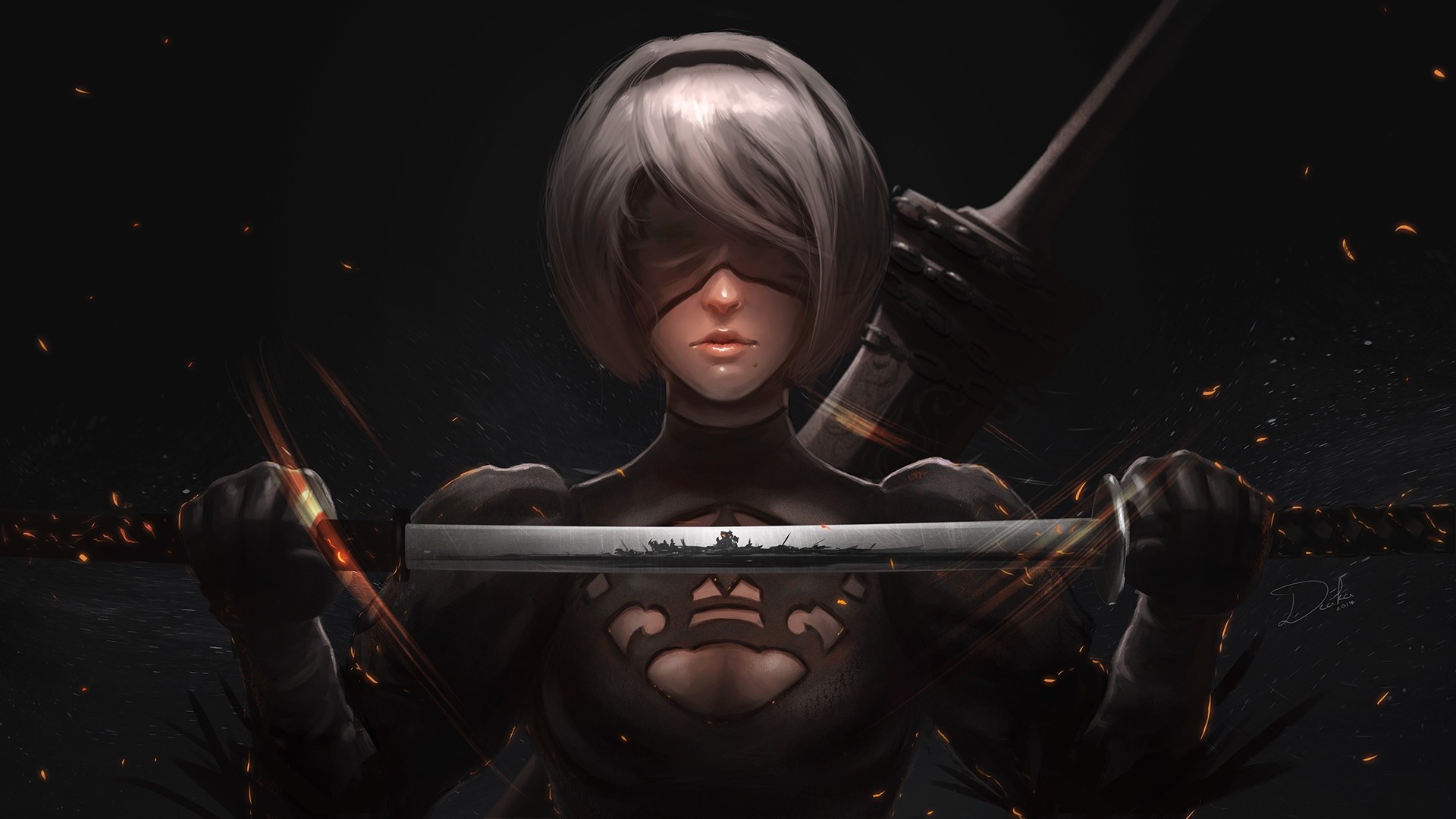 Nier: Automata, fantasy girl, illustration, artwork, 2B (Nier: Automata), frontal view, HD Wallpaper