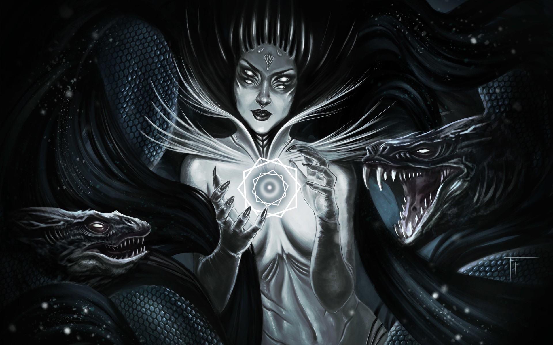 fantasy art, dark fantasy, artwork, fantasy girl, Medusa, frontal view, HD Wallpaper