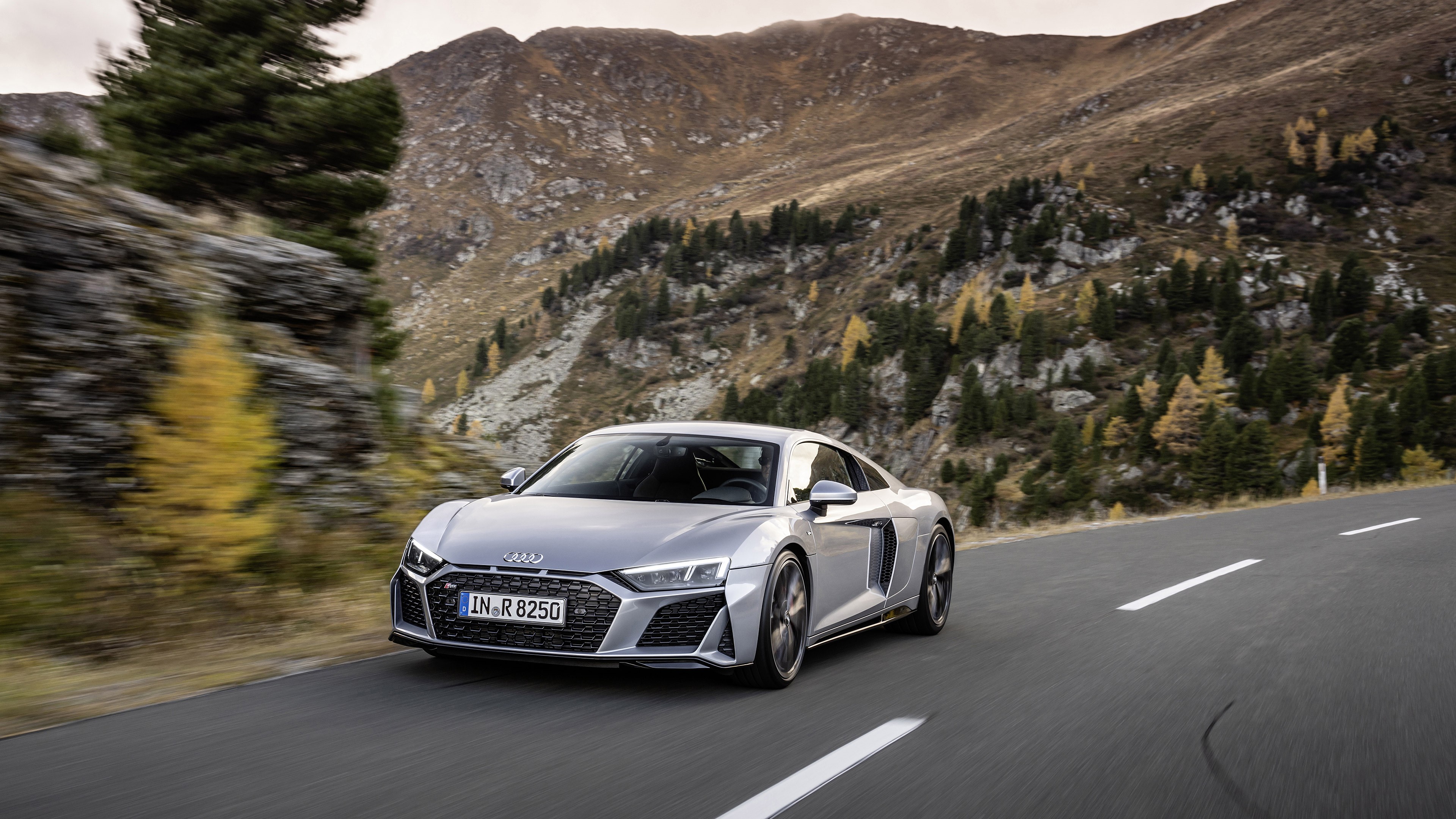 Audi R8 V10, road, car, vehicle, motion blur, mountains, Audi R8 Type 4S, HD Wallpaper