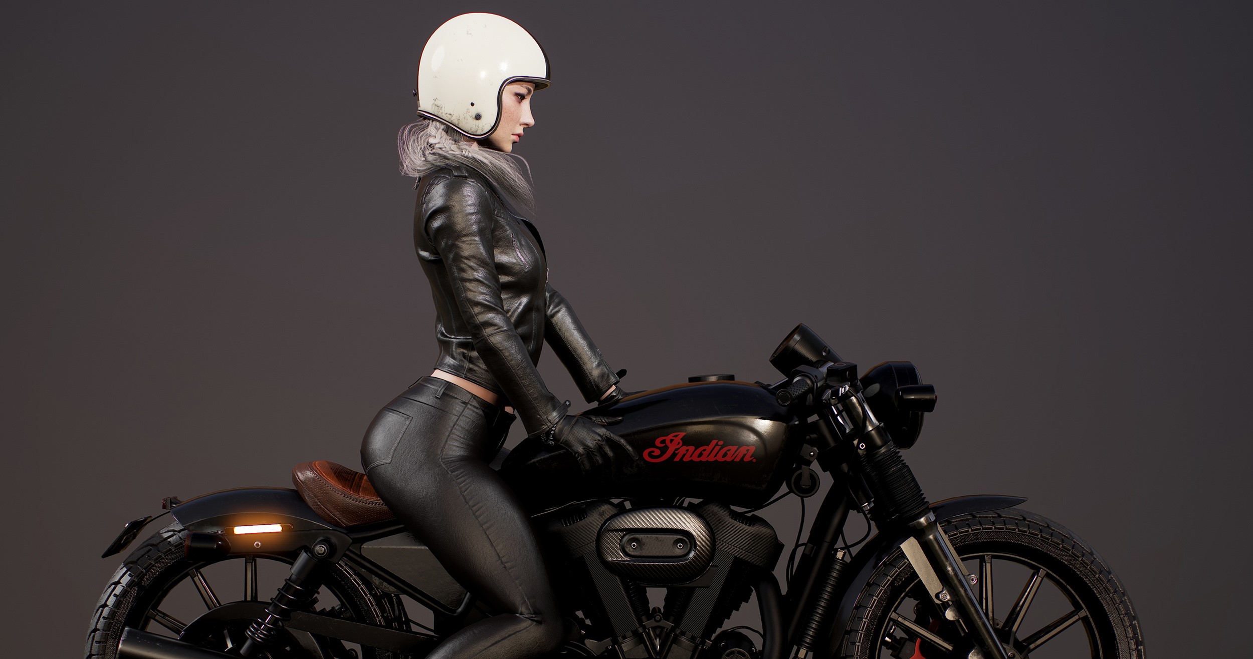 Seungmin Kim, 3D, CGI, digital art, render, women, bikes, biker, jacket, helmet, HD Wallpaper