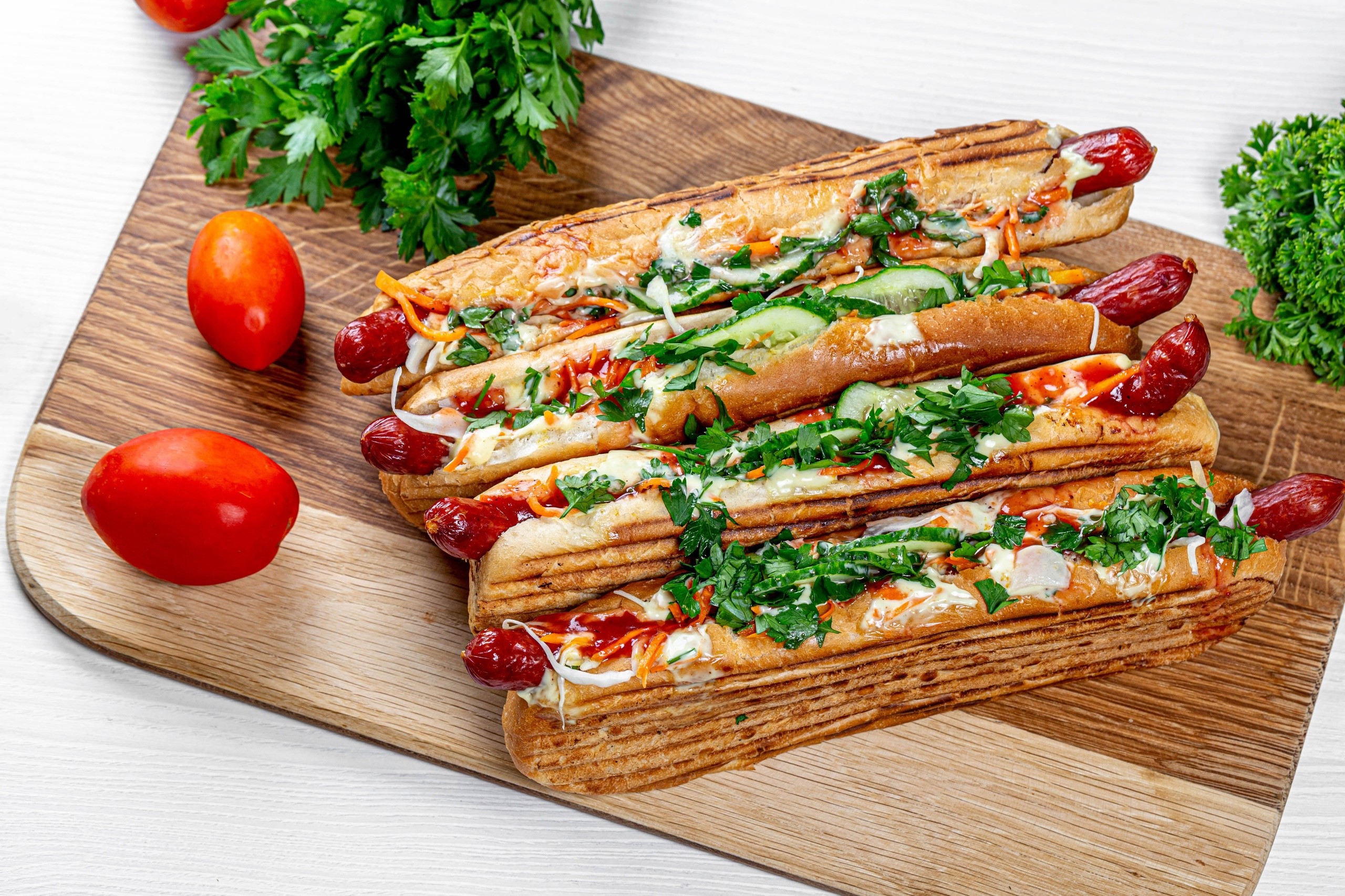 food, sandwich, tomatoes, vegetables, sausage, HD Wallpaper