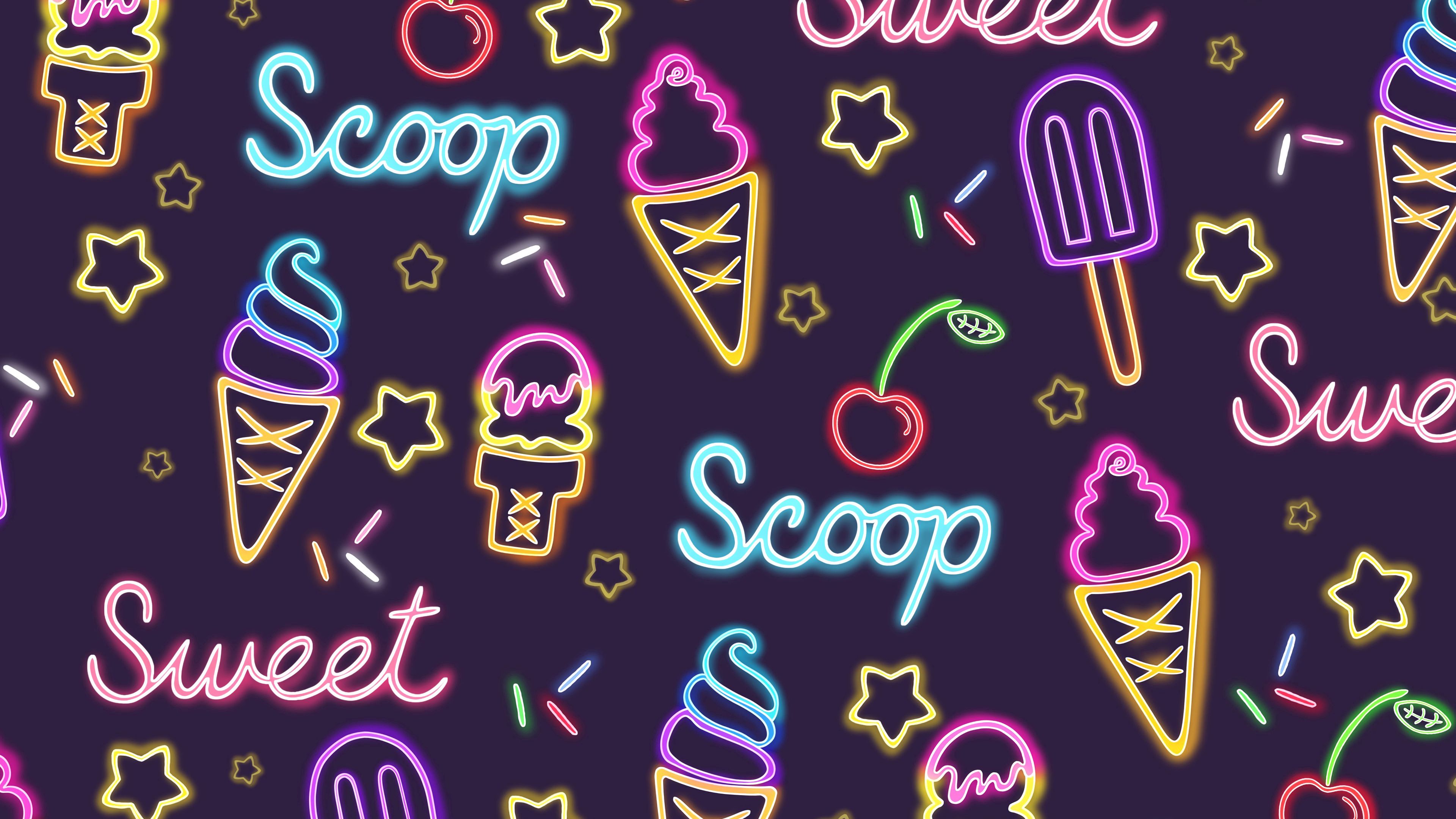 ice cream, patterns, pattern, neon, sweet, 4k, HD Wallpaper