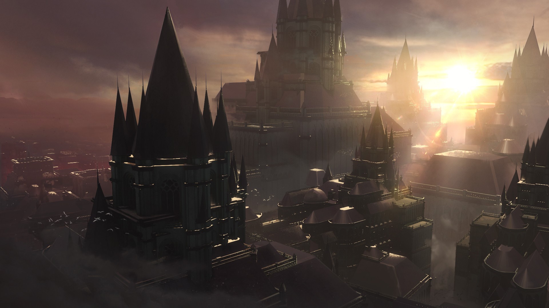 fantasy art, Sun, fantasy city, artwork, cityscape, HD Wallpaper