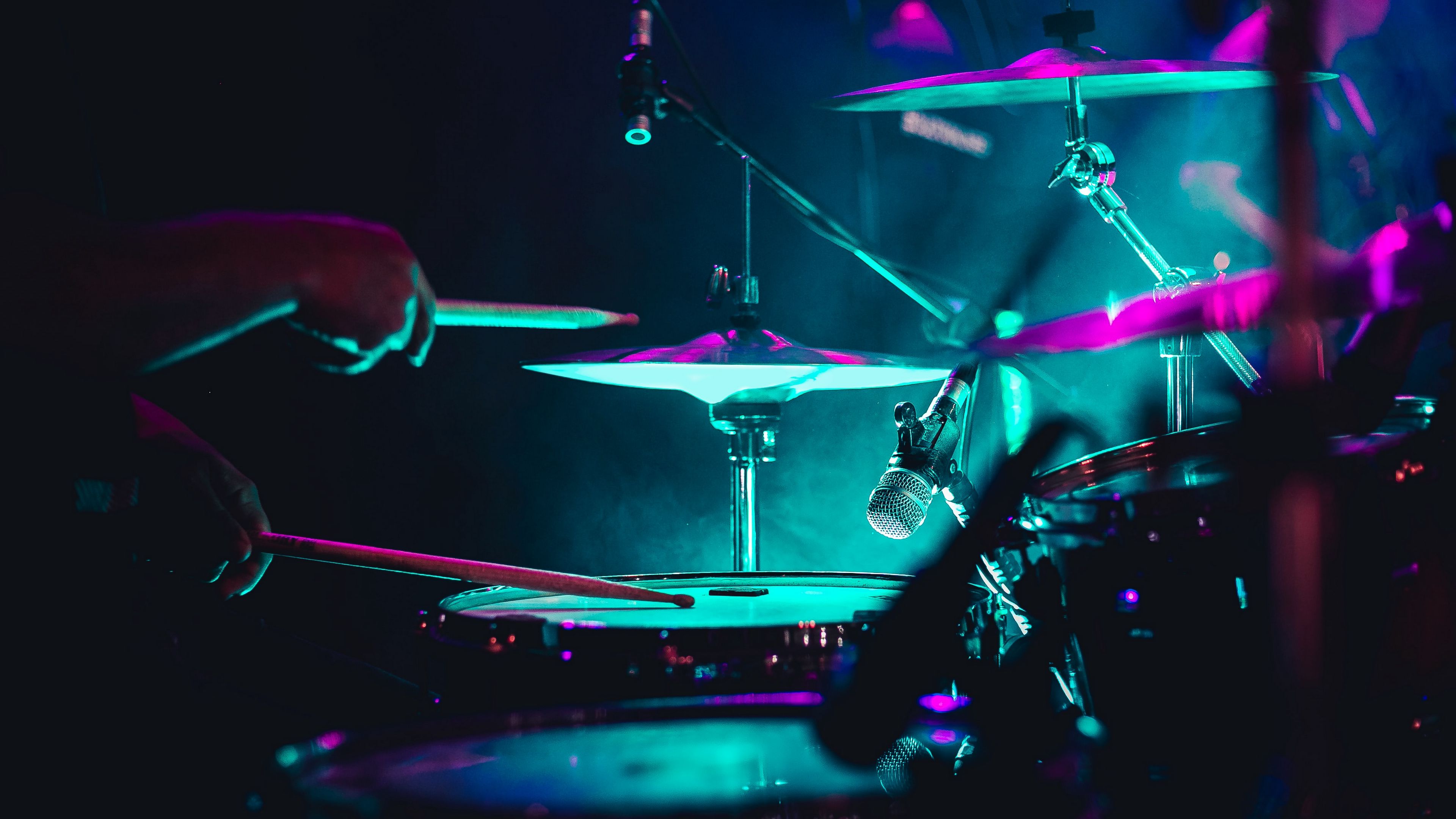 drum, instrument, neon, dark, 4k, HD Wallpaper