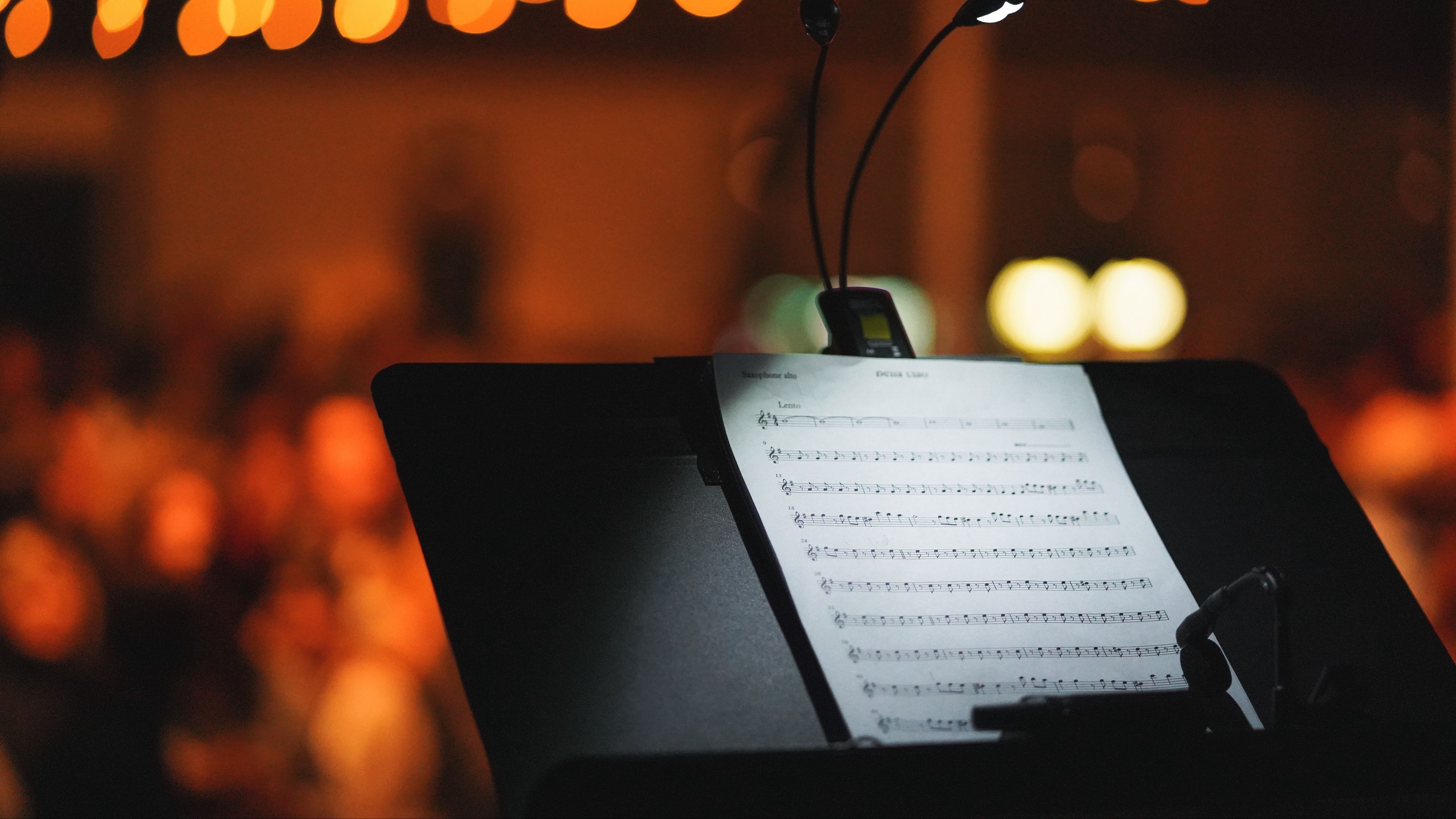 notes, music, light, glare, bokeh, 4k, HD Wallpaper