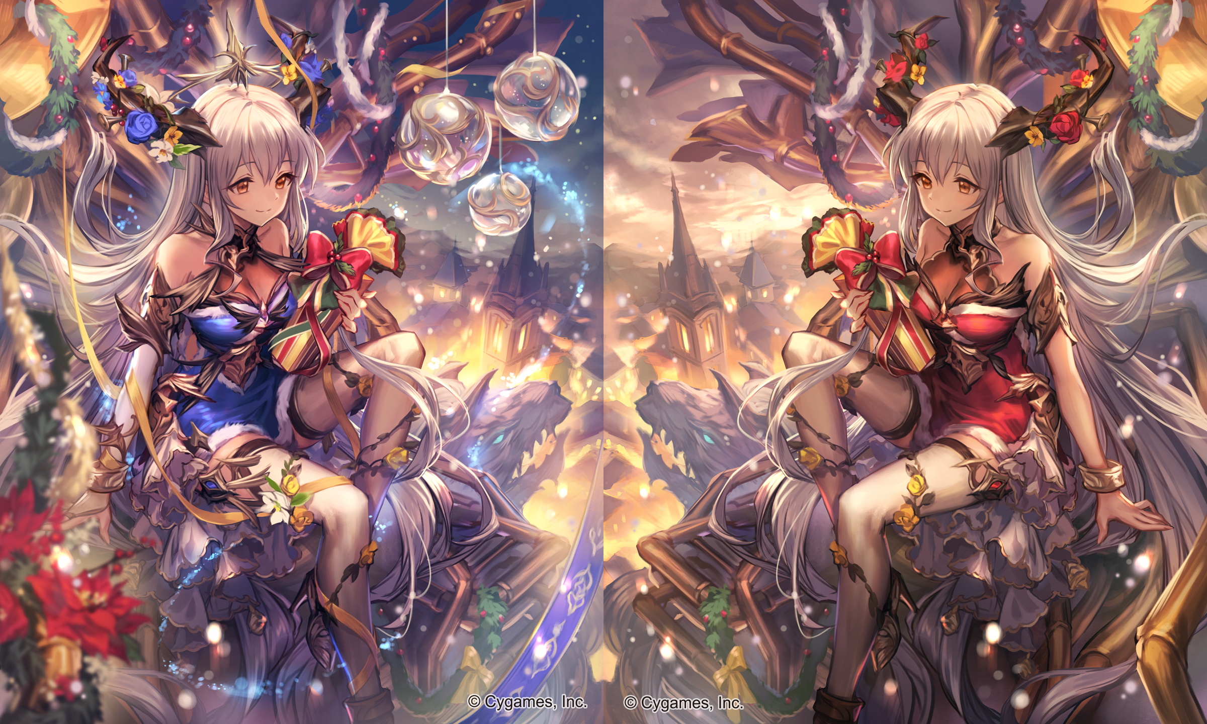 Shingeki no Bahamut, horns, white hair, high angle, HD Wallpaper