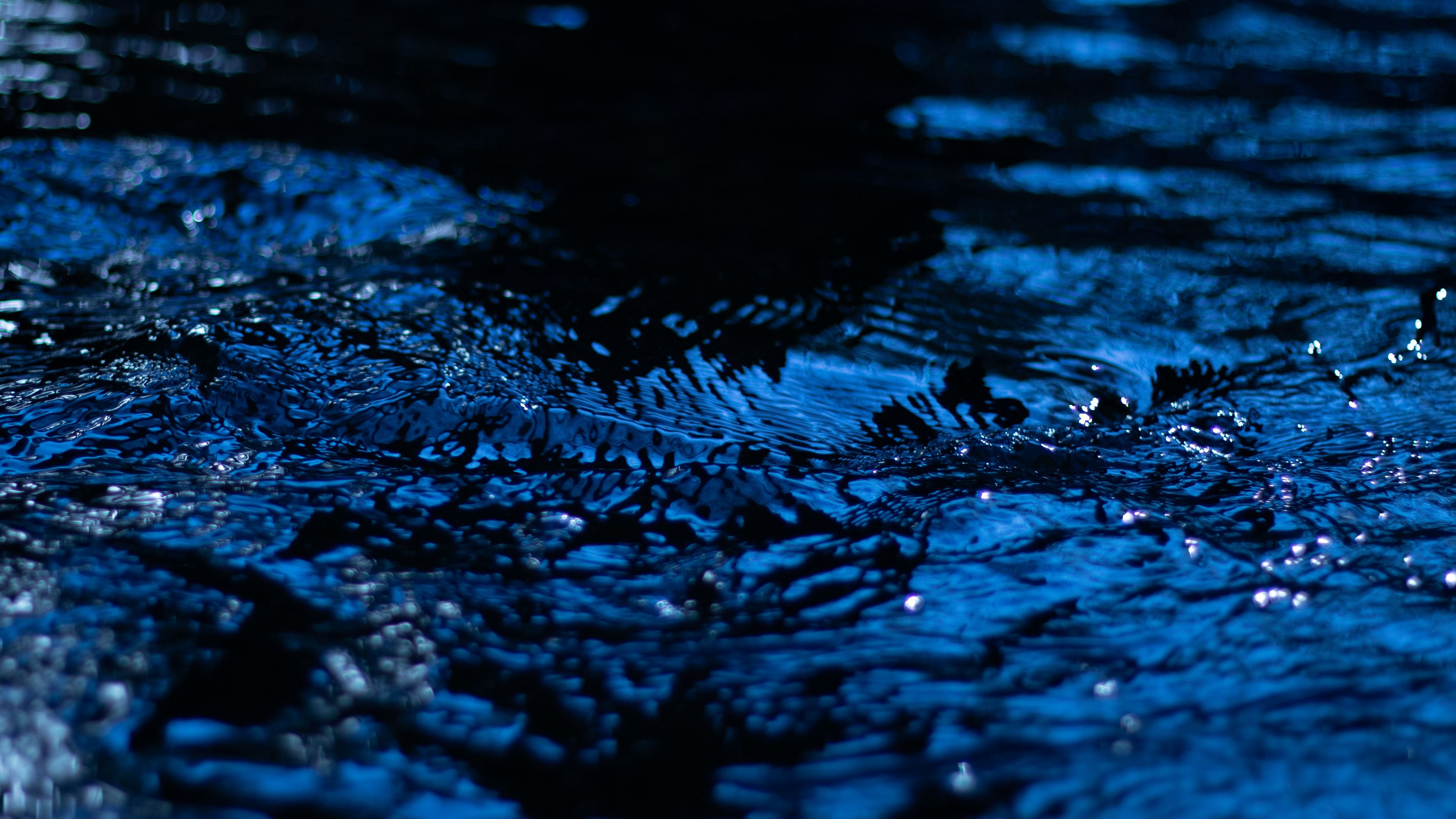water, ripples, blue, splash, macro, closeup, blur, 4k, HD Wallpaper