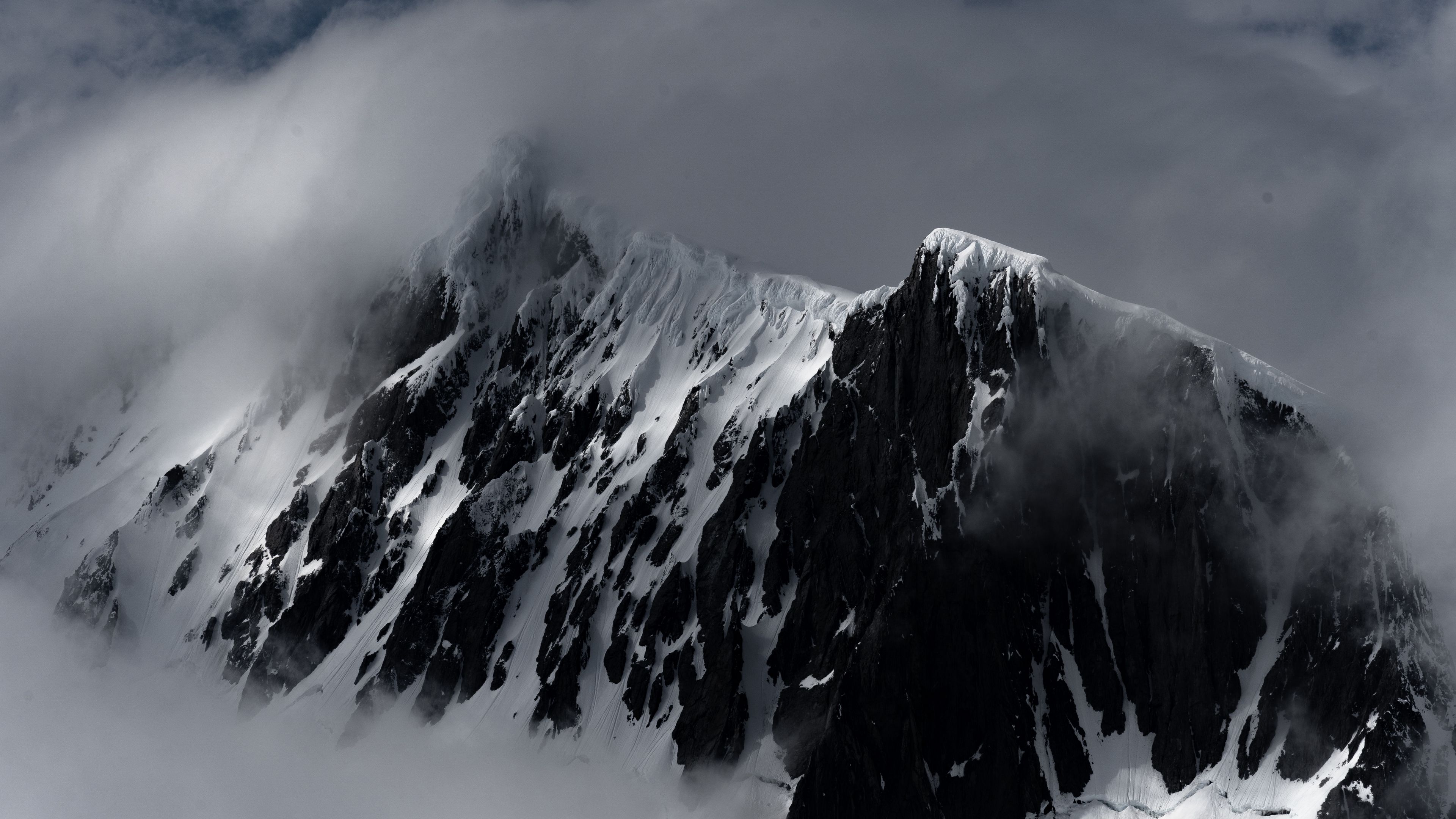 mountain, snow, fog, peak, antarctica, 4k, HD Wallpaper