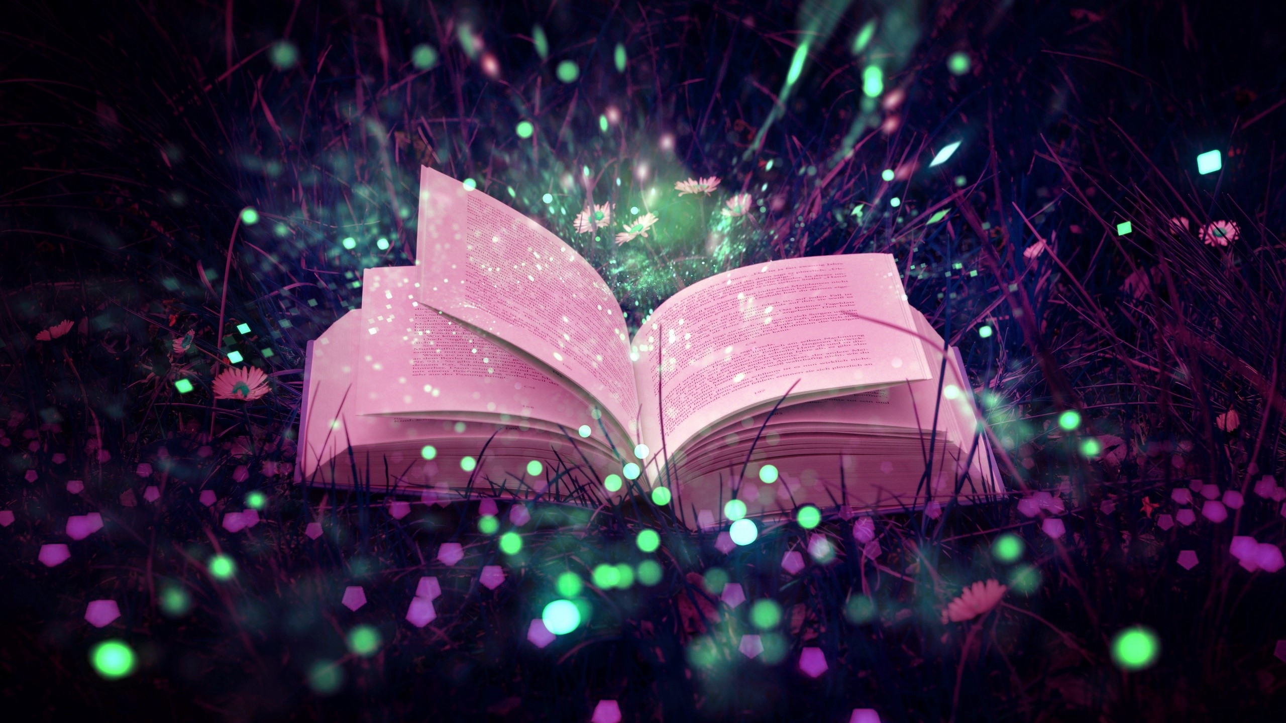 pink, colorful, digital art, books, HD Wallpaper