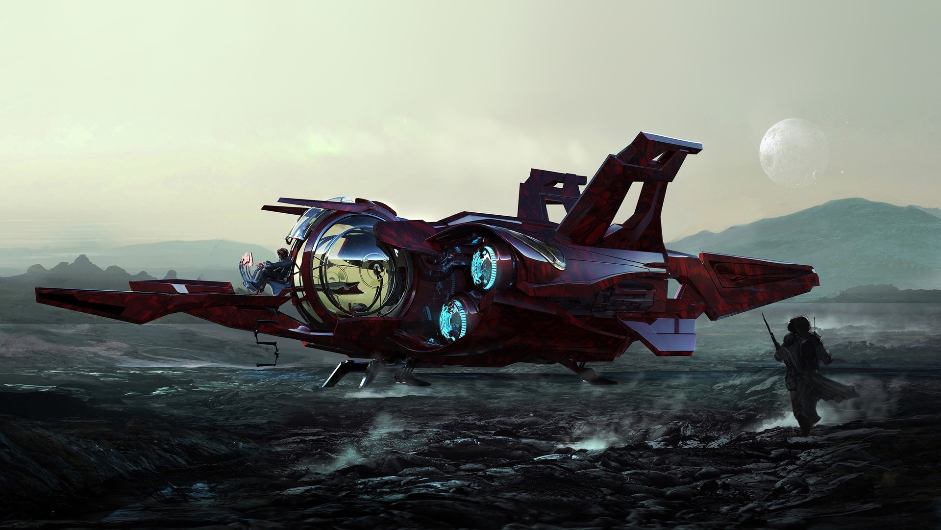 vehicle, Eddie Del Rio, science fiction, digital art, Star Citizen, Khartu-Al (Ship), HD Wallpaper