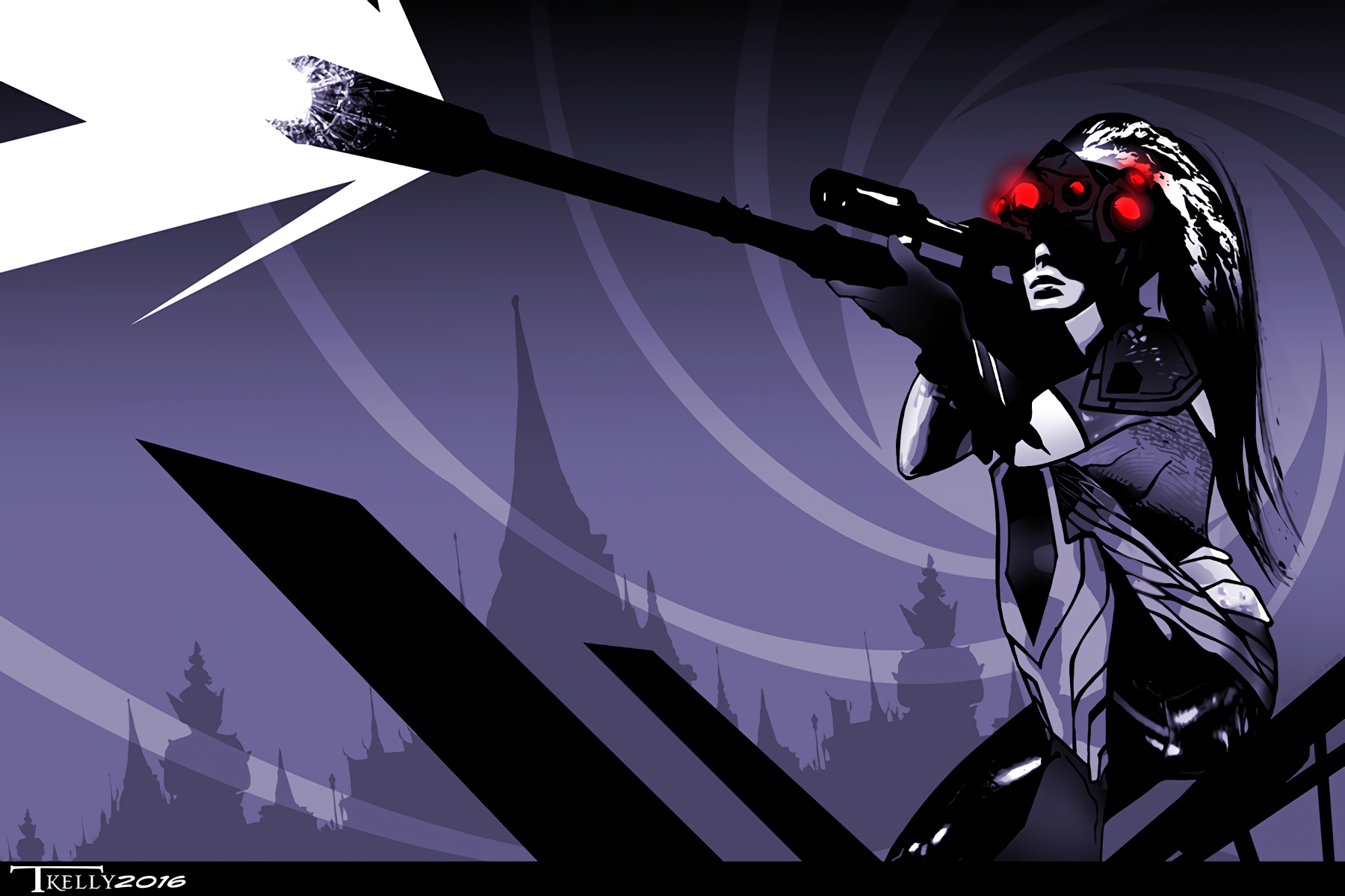 Widowmaker (Overwatch), Overwatch, cartoon, gun, bodysuit, city, HD Wallpaper
