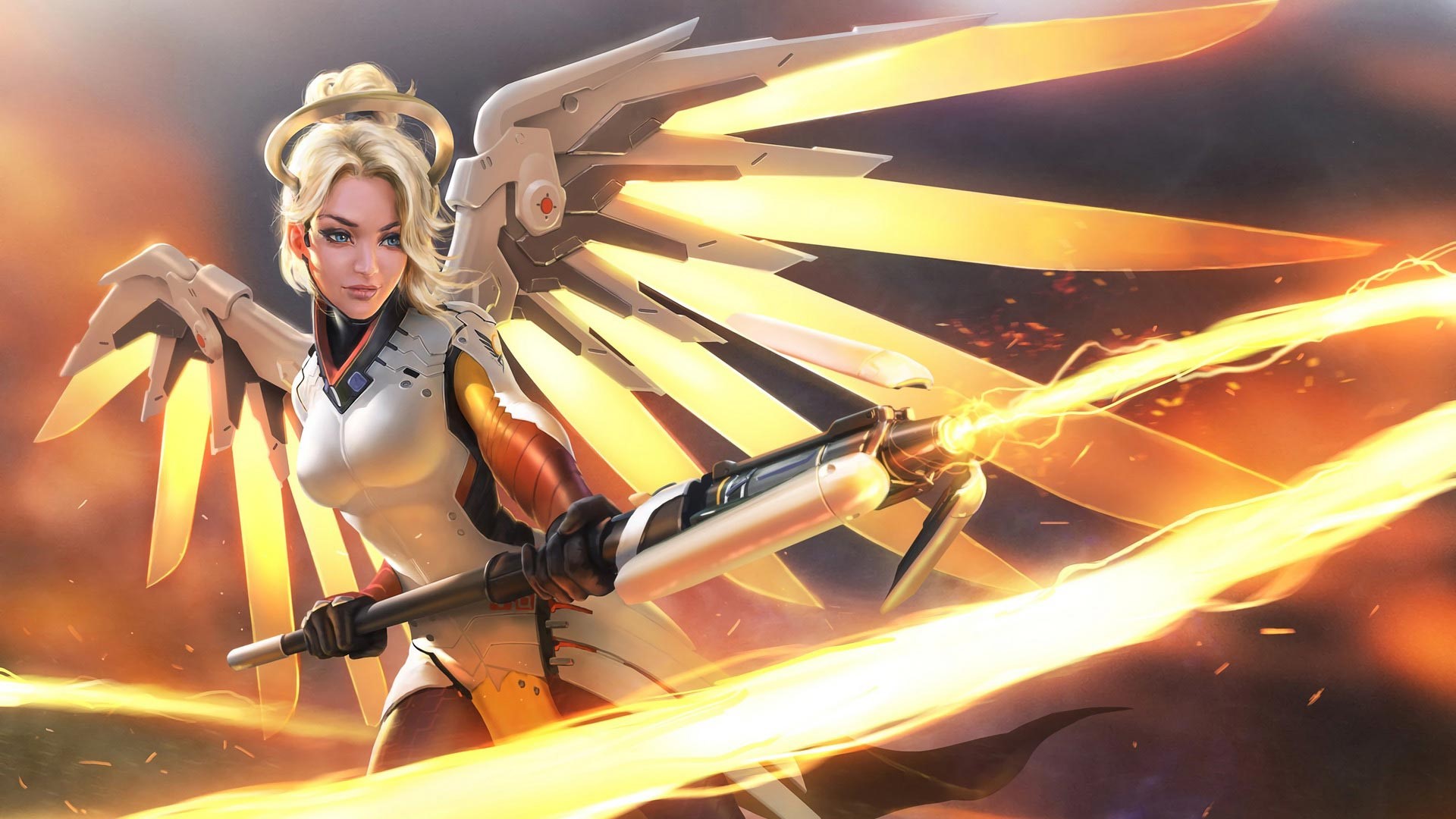 Mercy (Overwatch), Overwatch, wings, angel wings, staff, HD Wallpaper