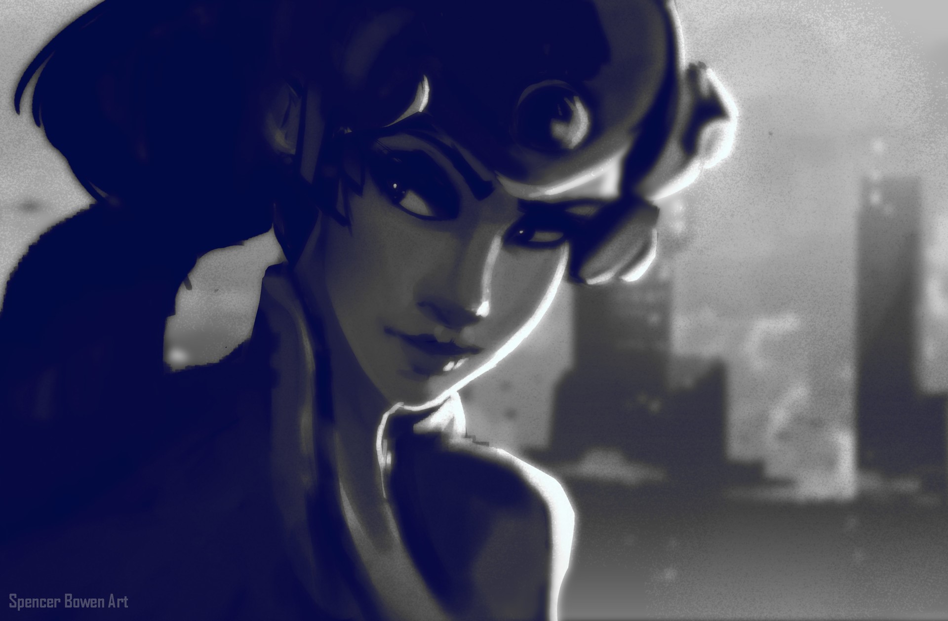 Widowmaker (Overwatch), Overwatch, monochrome, city, HD Wallpaper