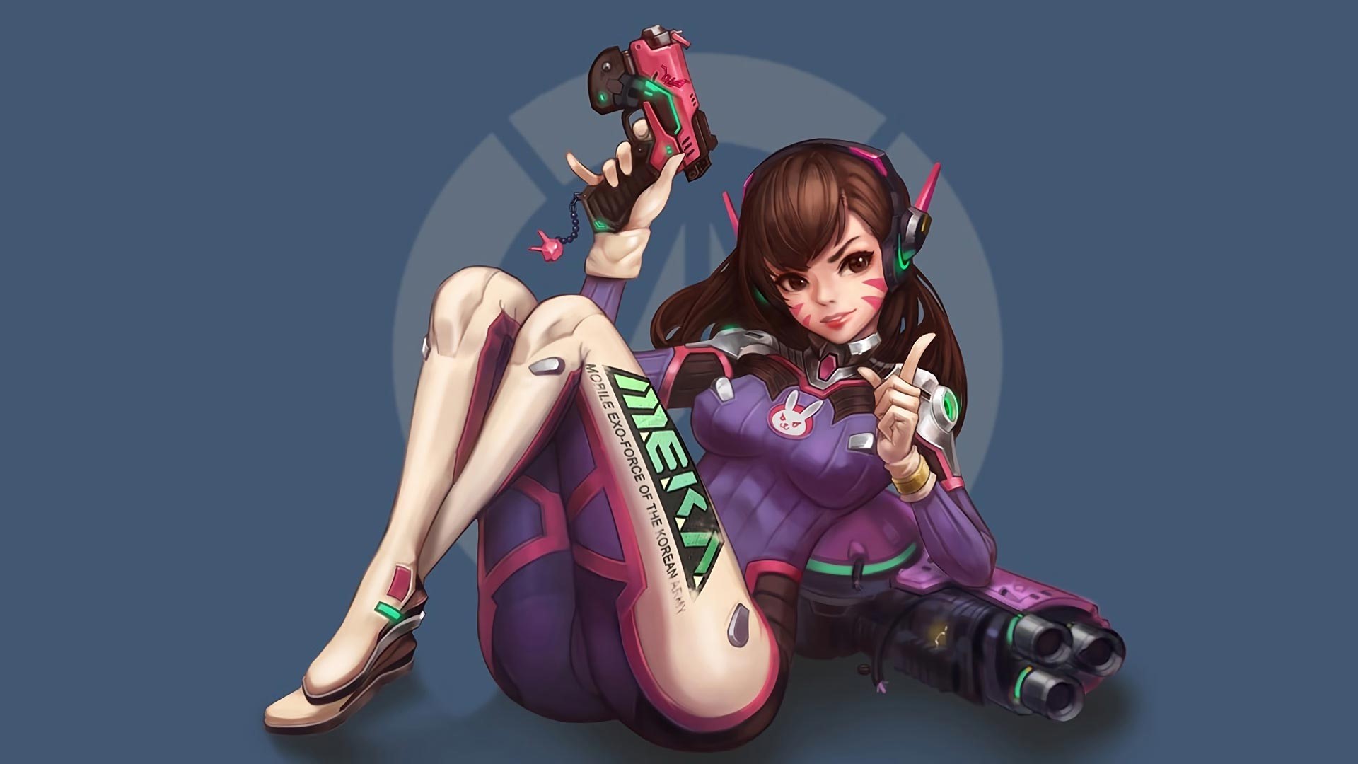 D.Va (Overwatch), Overwatch, simple background, bodysuit, hat, HD Wallpaper