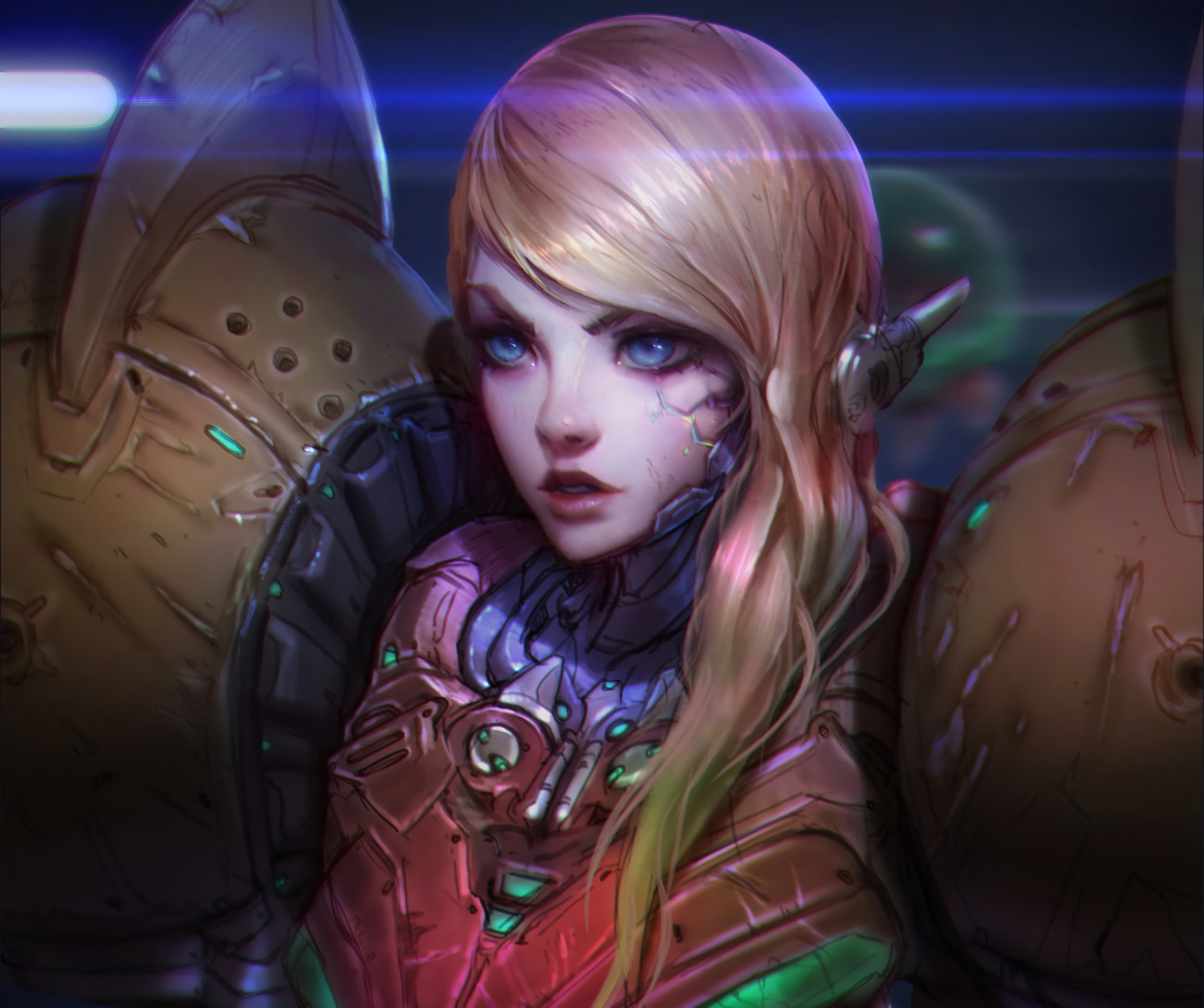Metroid, Samus Aran, Armored, blond hair, blue eyes, HD Wallpaper