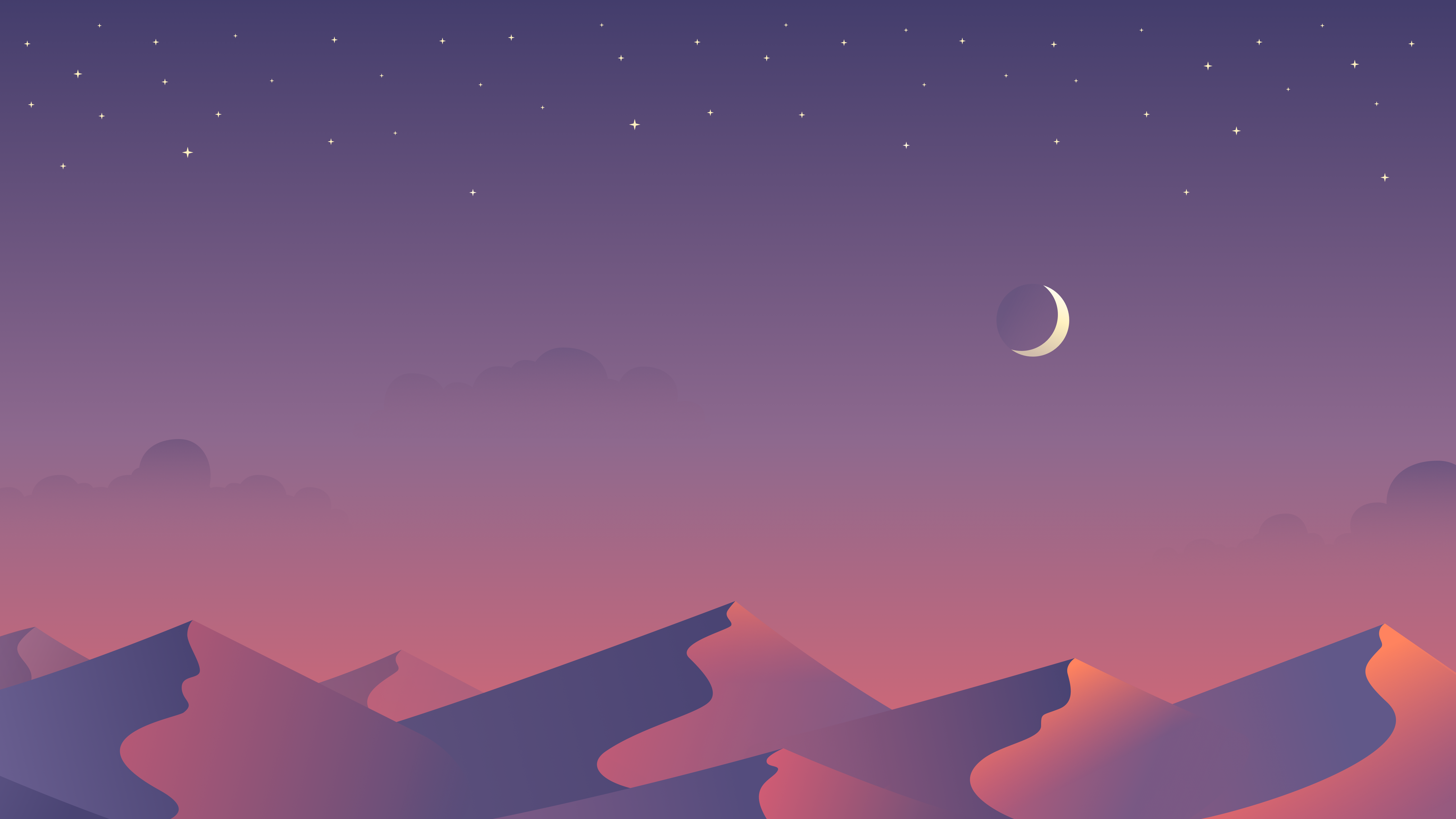 desert, minimalism, Moon, digital art, artwork, dunes, clouds, crescent moon, stars, HD Wallpaper