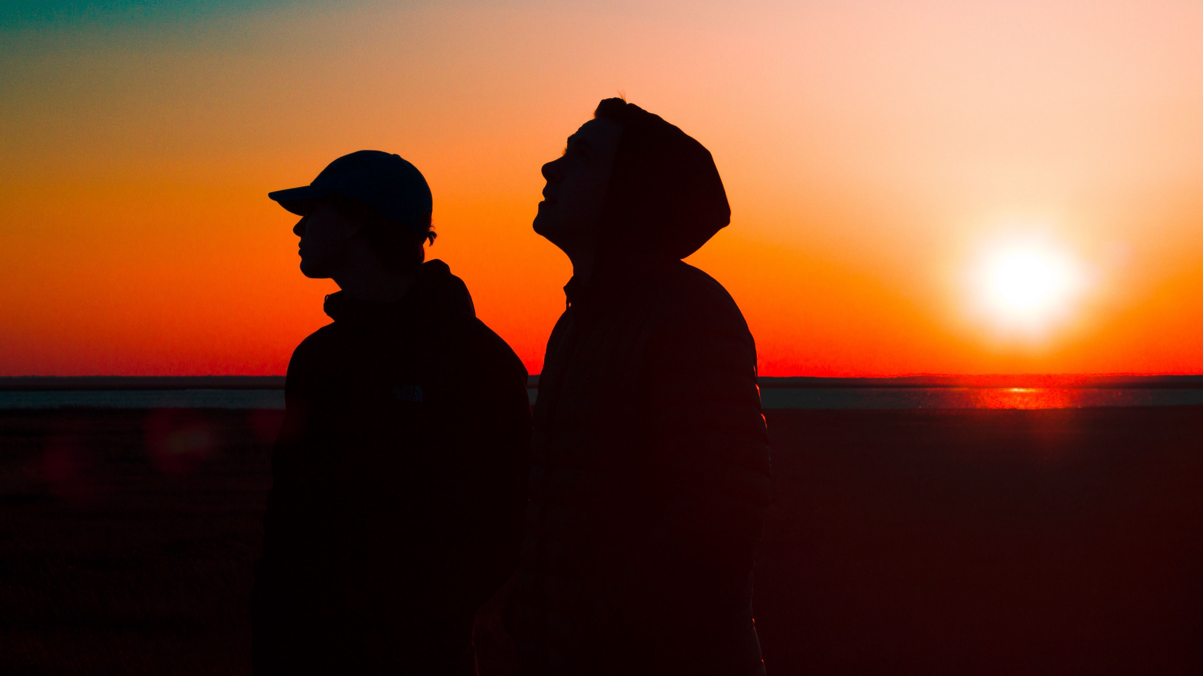 silhouettes, sunset, night, sky, 4k, HD Wallpaper