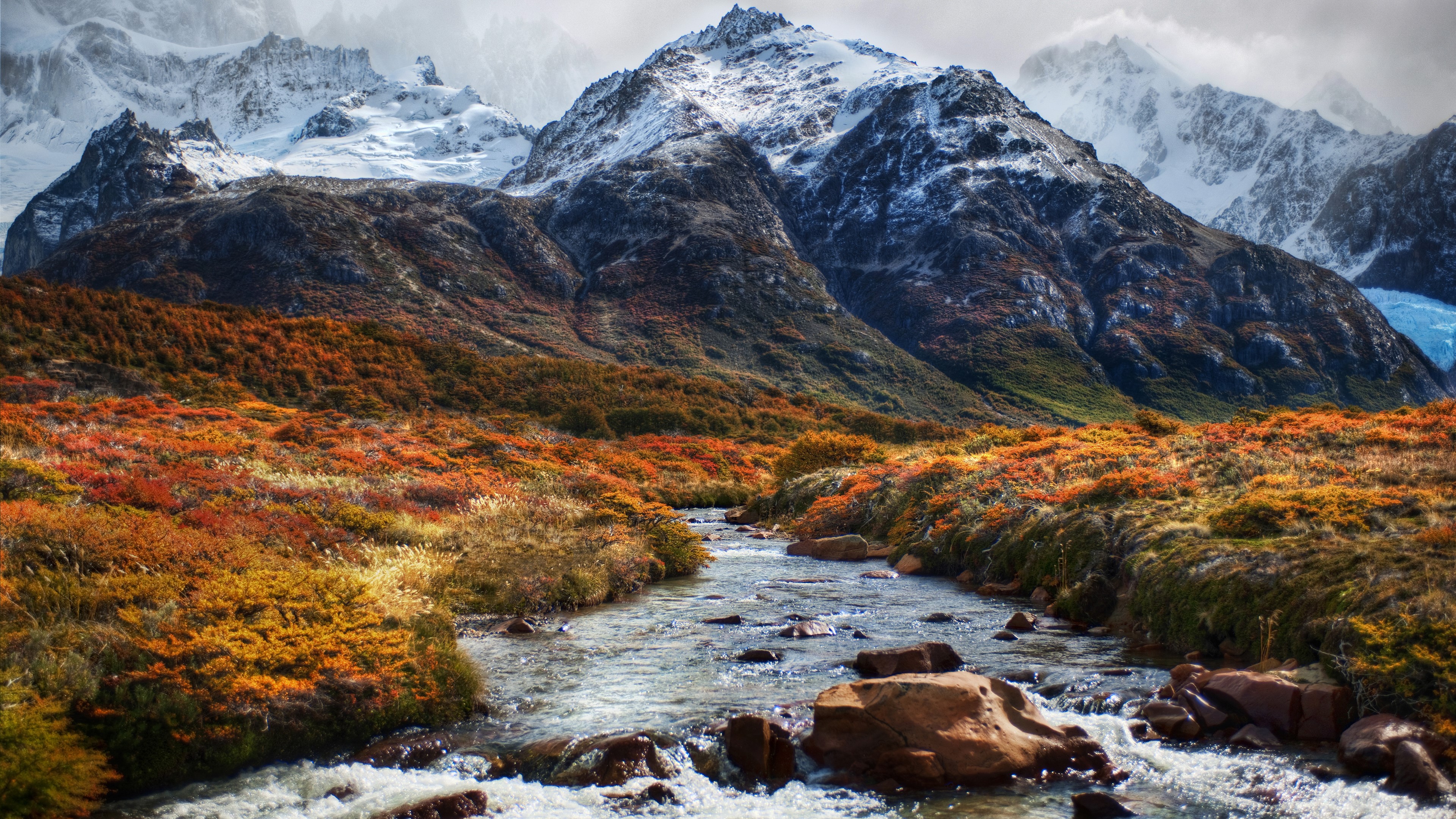river, mountains, nature, snowy mountain, landscape, snow, HD Wallpaper