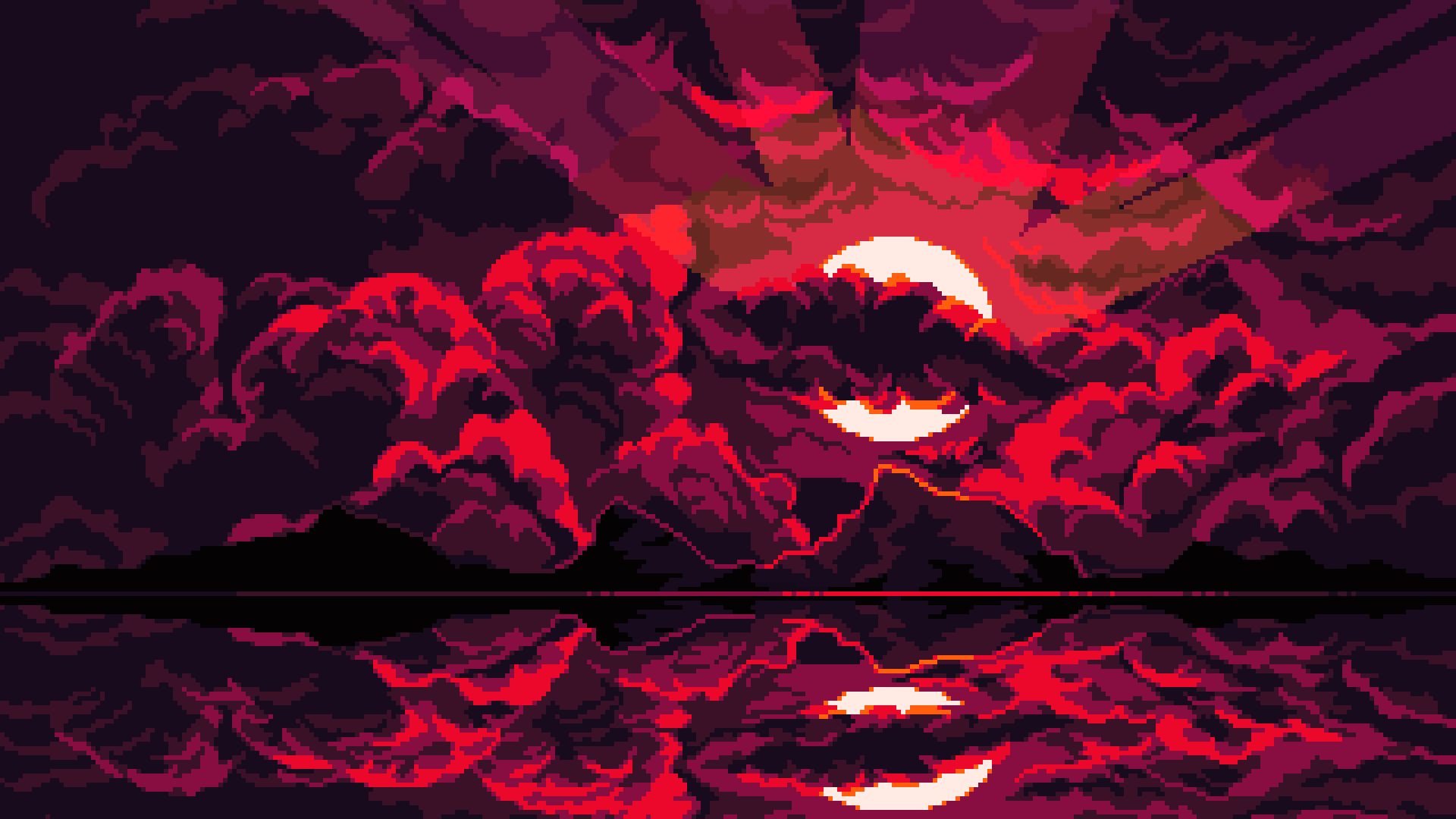 clouds, Moon, reflection, dark background, pixels, pixelated, Sun, HD Wallpaper