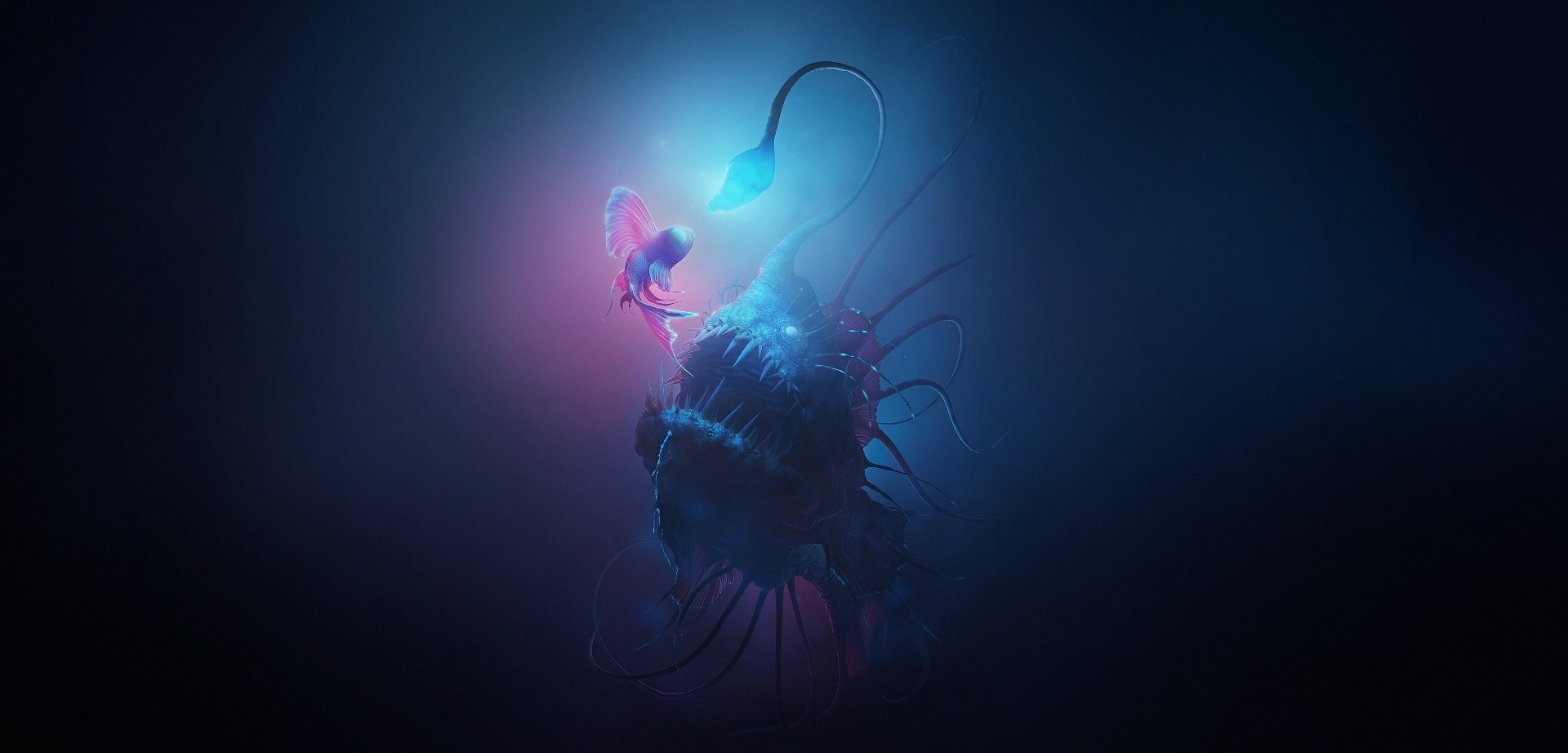 Andy Goralczyk, creature, sea, underwater, artwork, cyan, HD Wallpaper