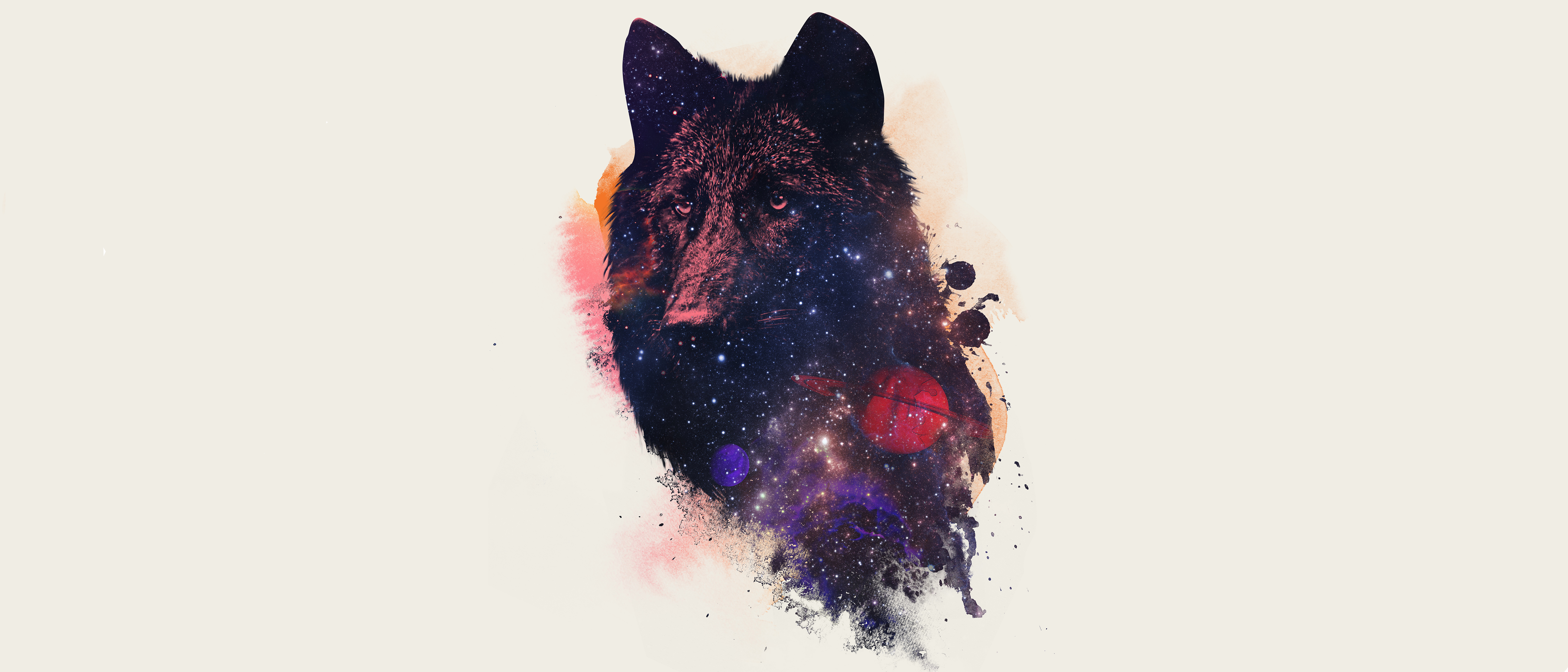 wolf, galaxy, artwork, white background, space, animals, minimalism, space art, HD Wallpaper