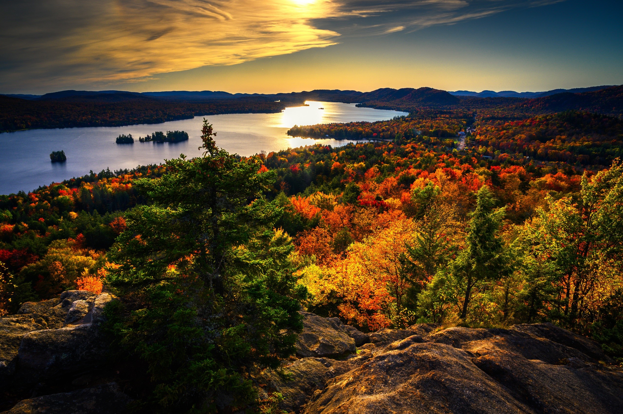 fall, landscape, river, nature, trees, HD Wallpaper