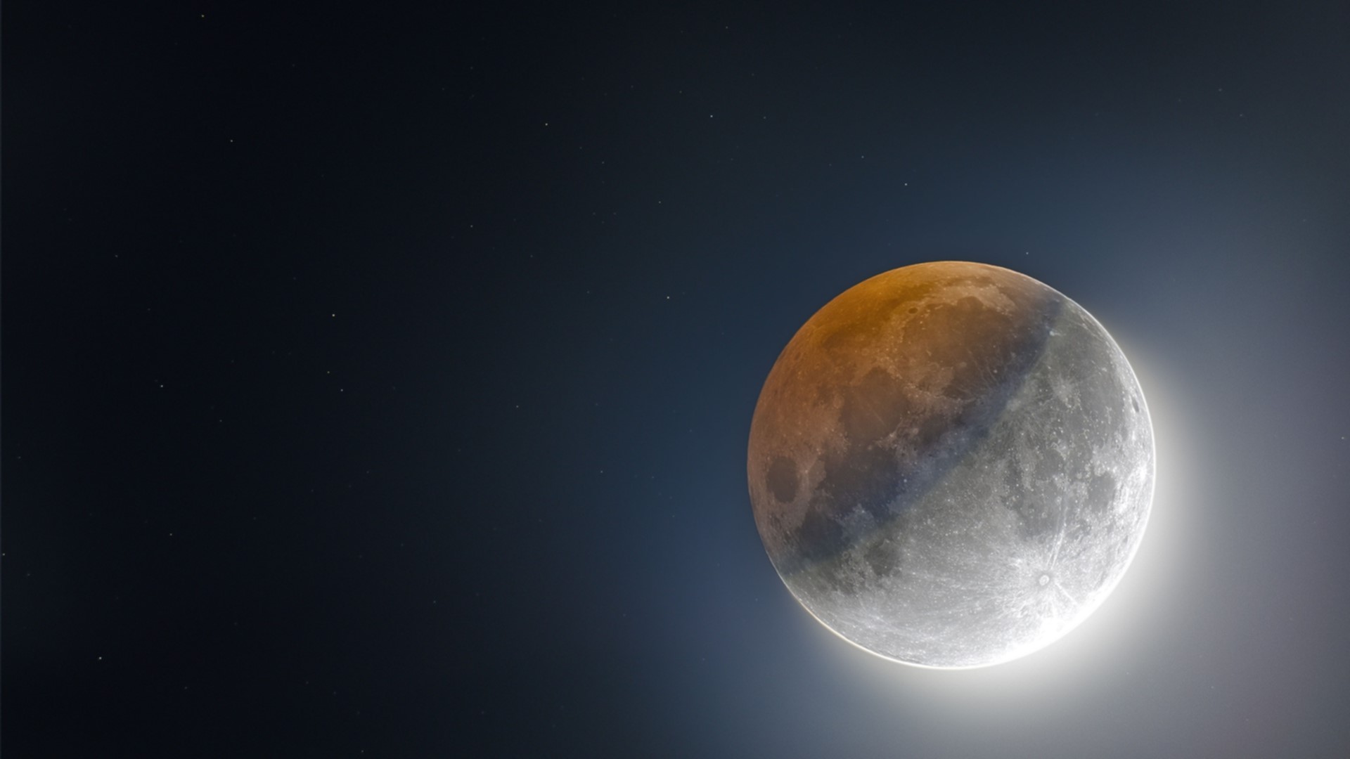 Moon, eclipse, sky, stars, HD Wallpaper