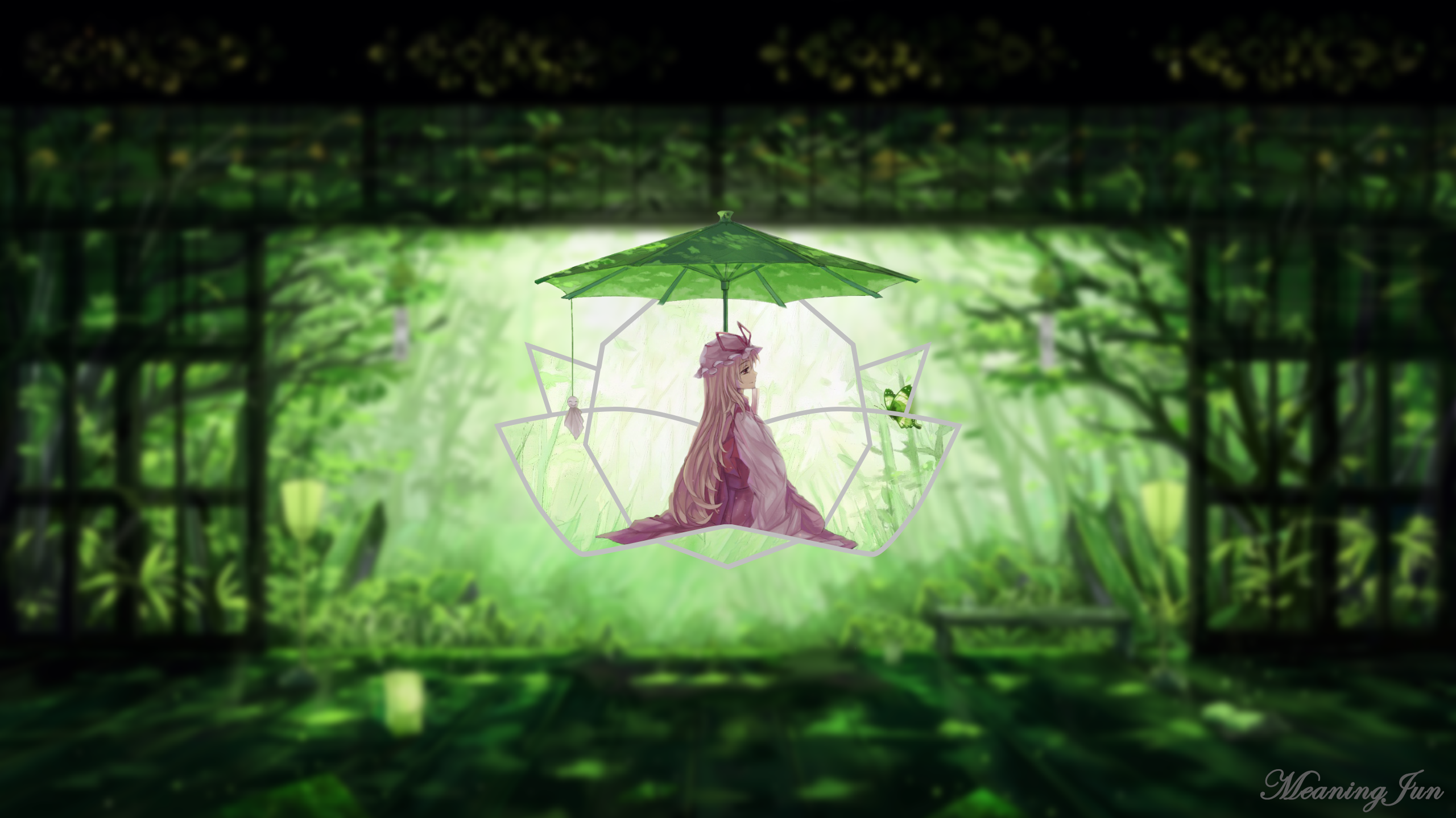 anime girls, picture-in-picture, anime, MeaningJun, 2D, long hair, Japanese clothes, parasol, Yakumo Yukari, HD Wallpaper
