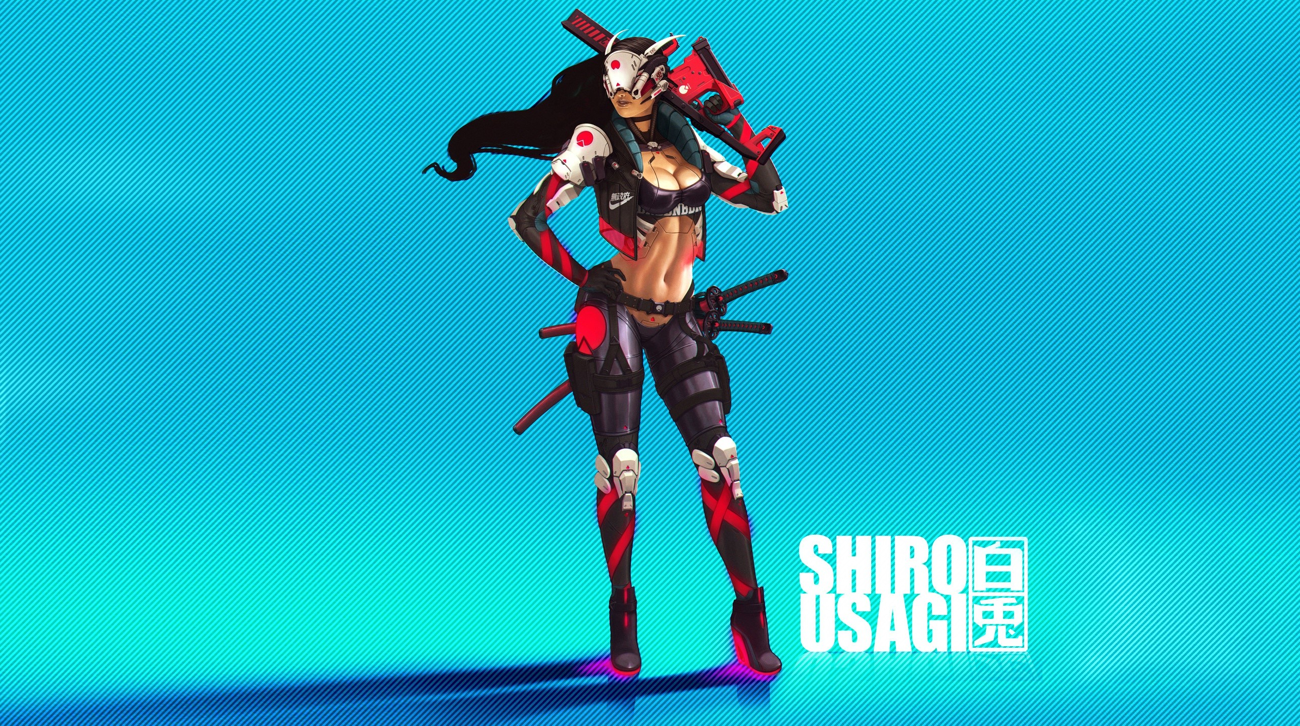 artwork, futuristic, blue background, women, cyan, HD Wallpaper