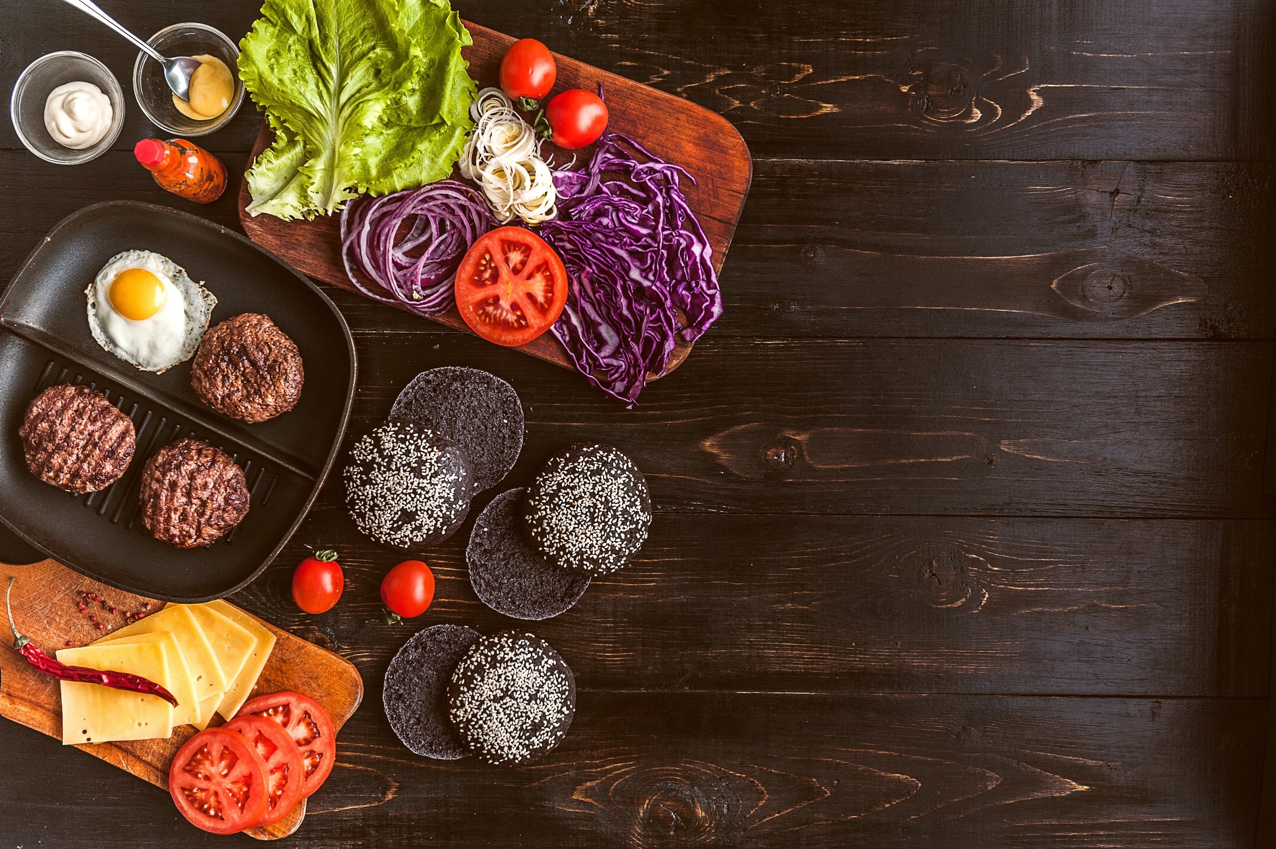 food, meat, vegetables, eggs, tomatoes, salad, HD Wallpaper