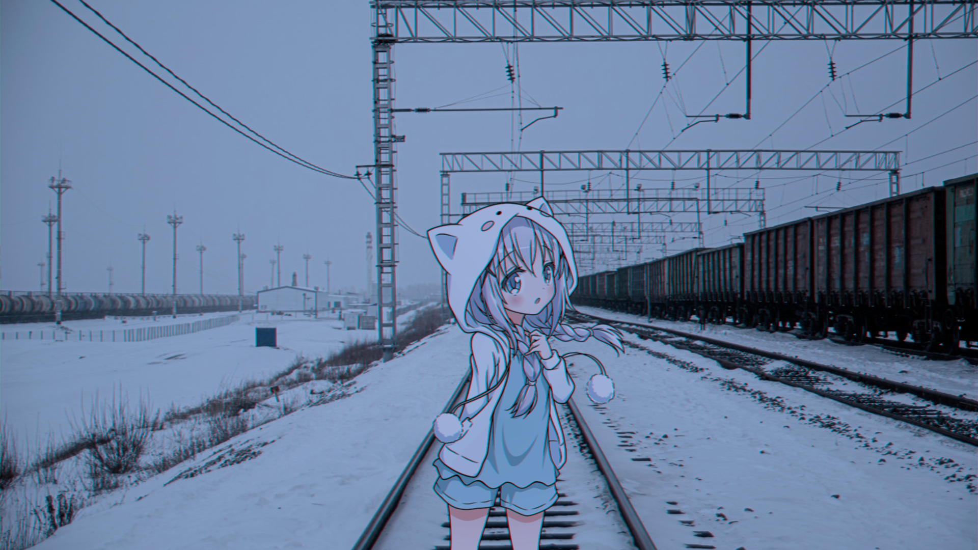 anime, anime_irl, train, railway, winter, Russia, anime girls, snow, HD Wallpaper
