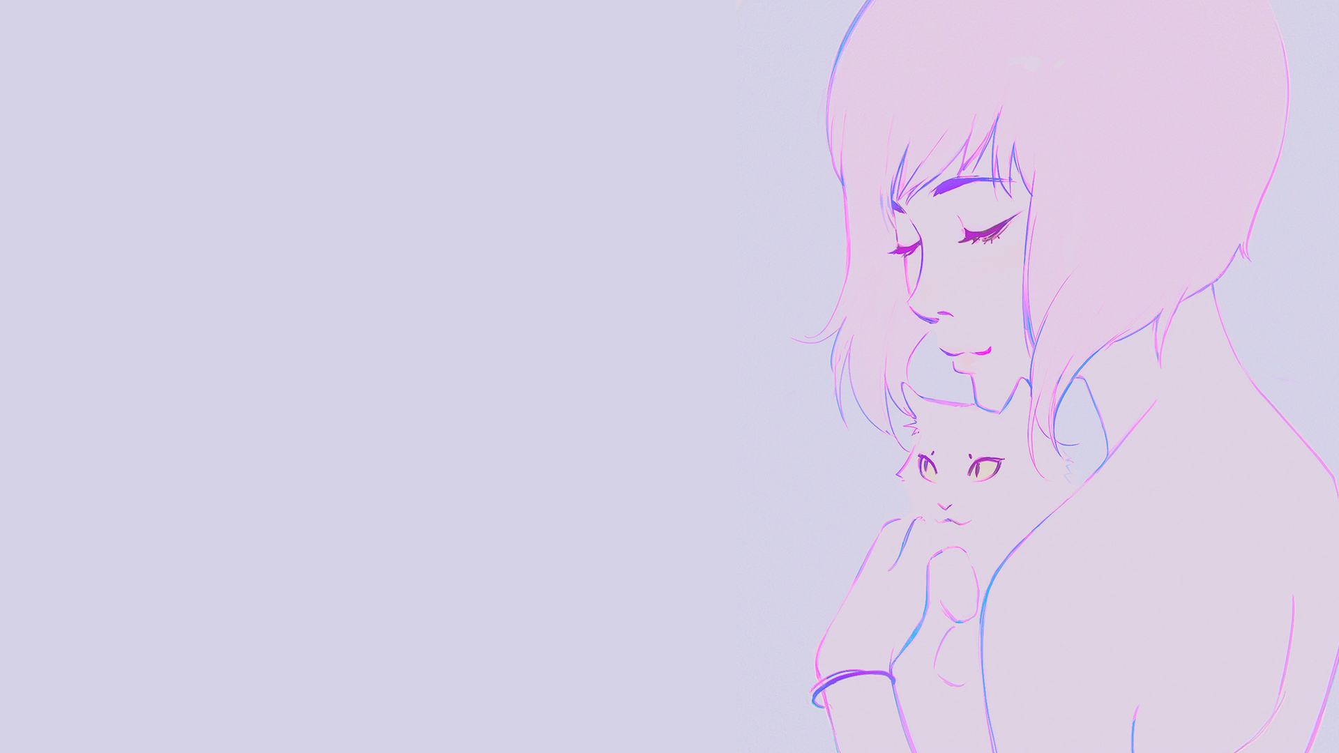drawn, digital art, Ilya Kuvshinov, closed eyes, short hair, cats, women, artwork, HD Wallpaper