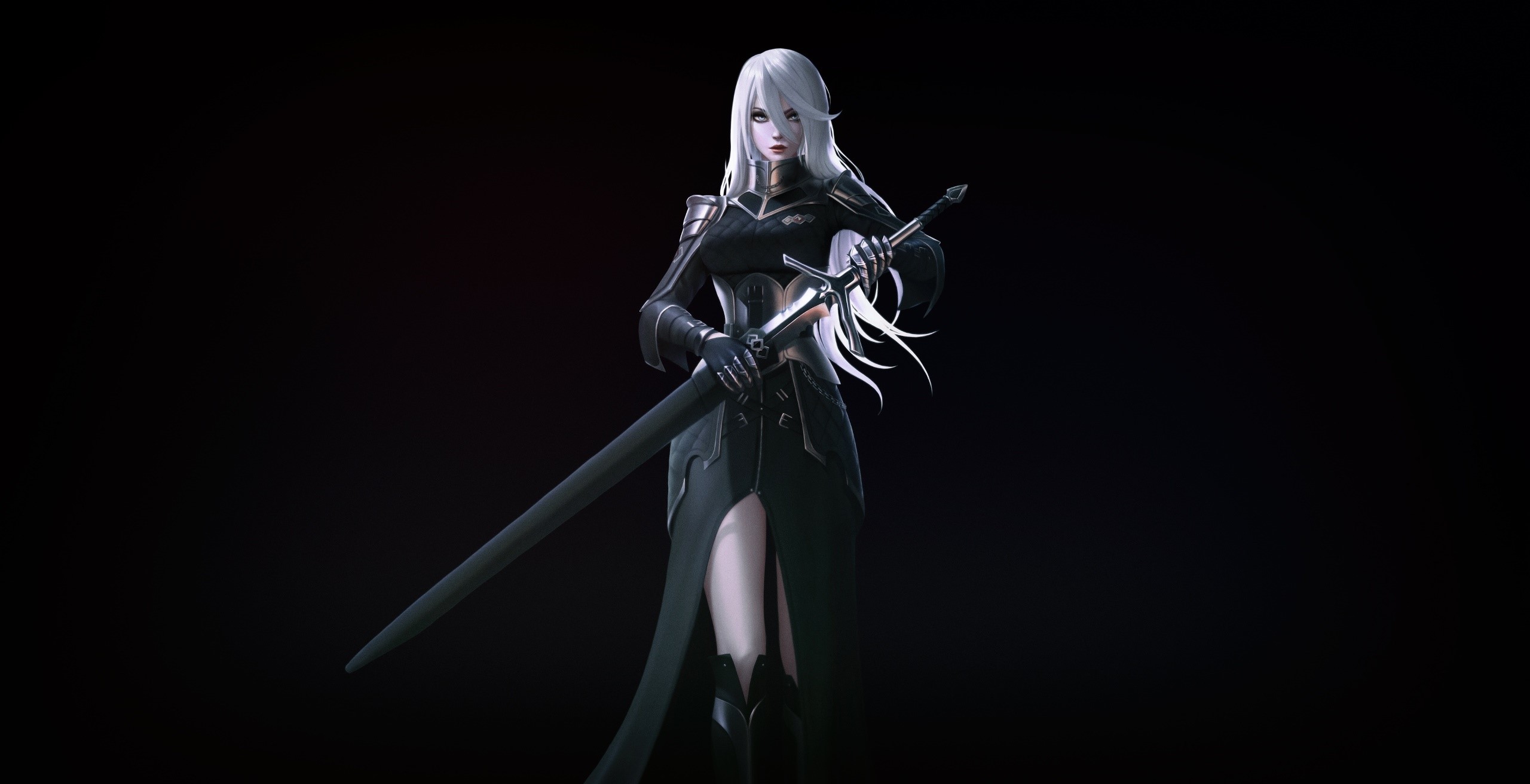 fantasy art, dark, fantasy girl, sword, HD Wallpaper