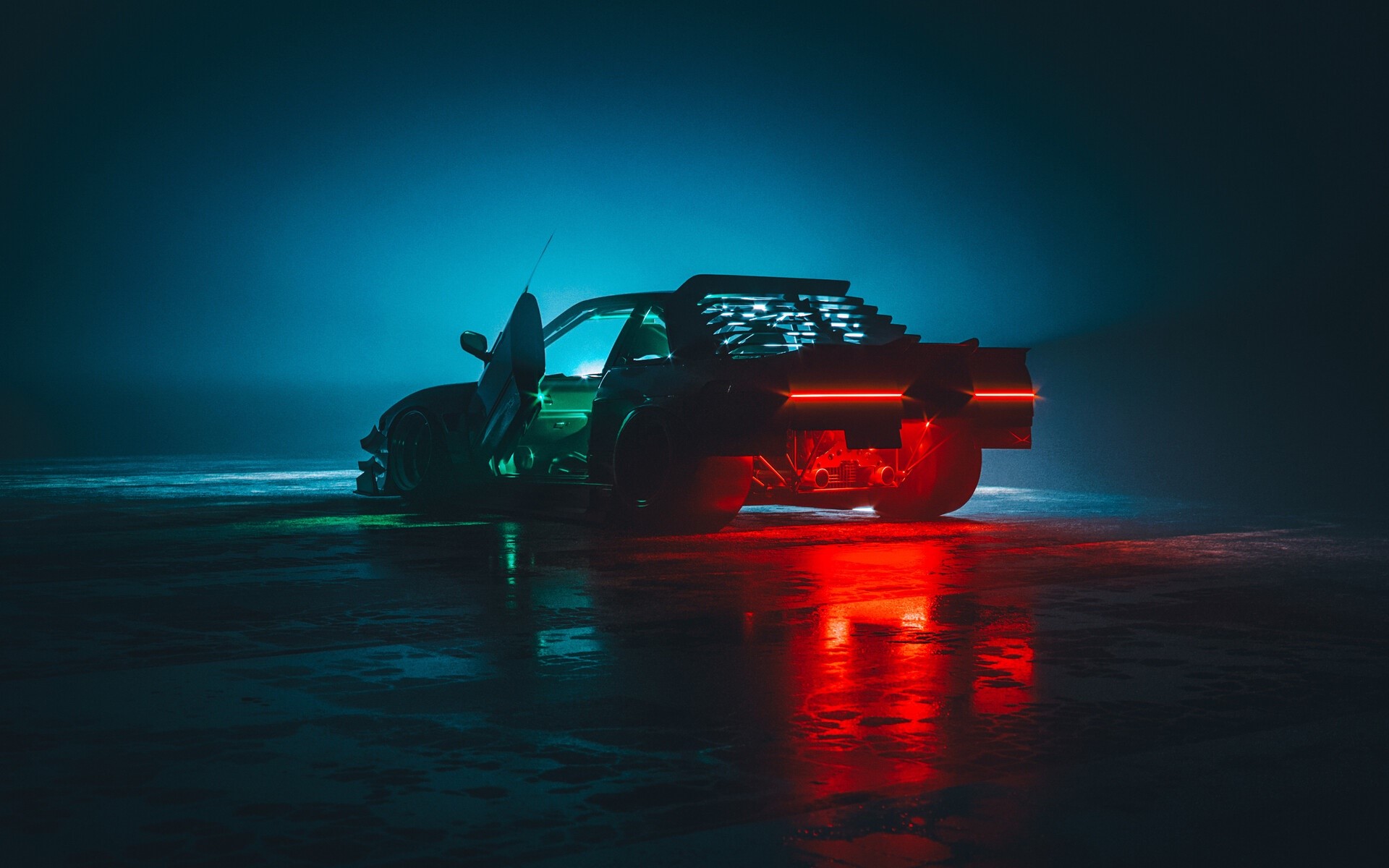 render, digital art, Khyzyl Saleem, dark, vehicle, cyan, HD Wallpaper