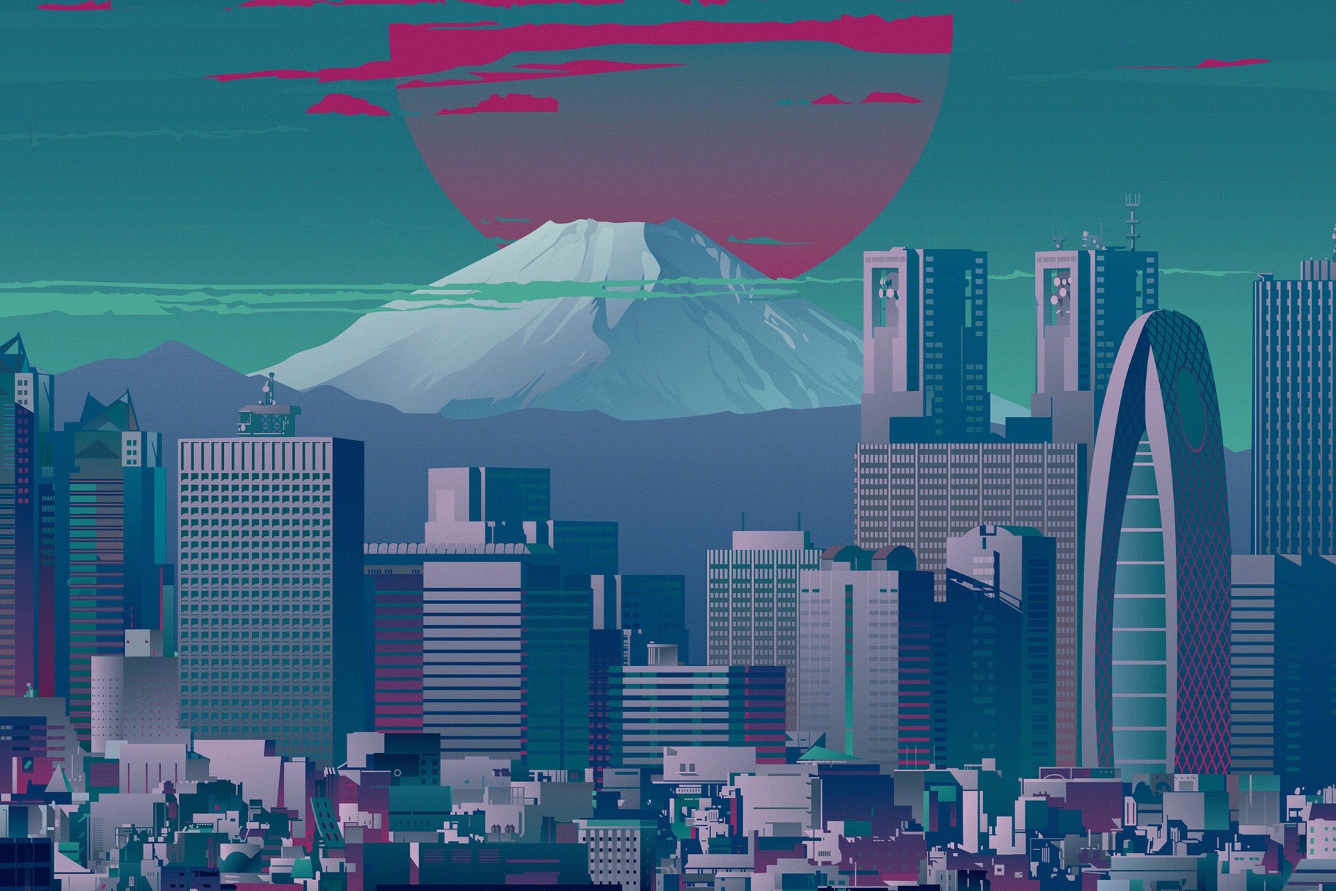 Tokyo, Asia, Japan, volcano, city, cityscape, artwork, HD Wallpaper