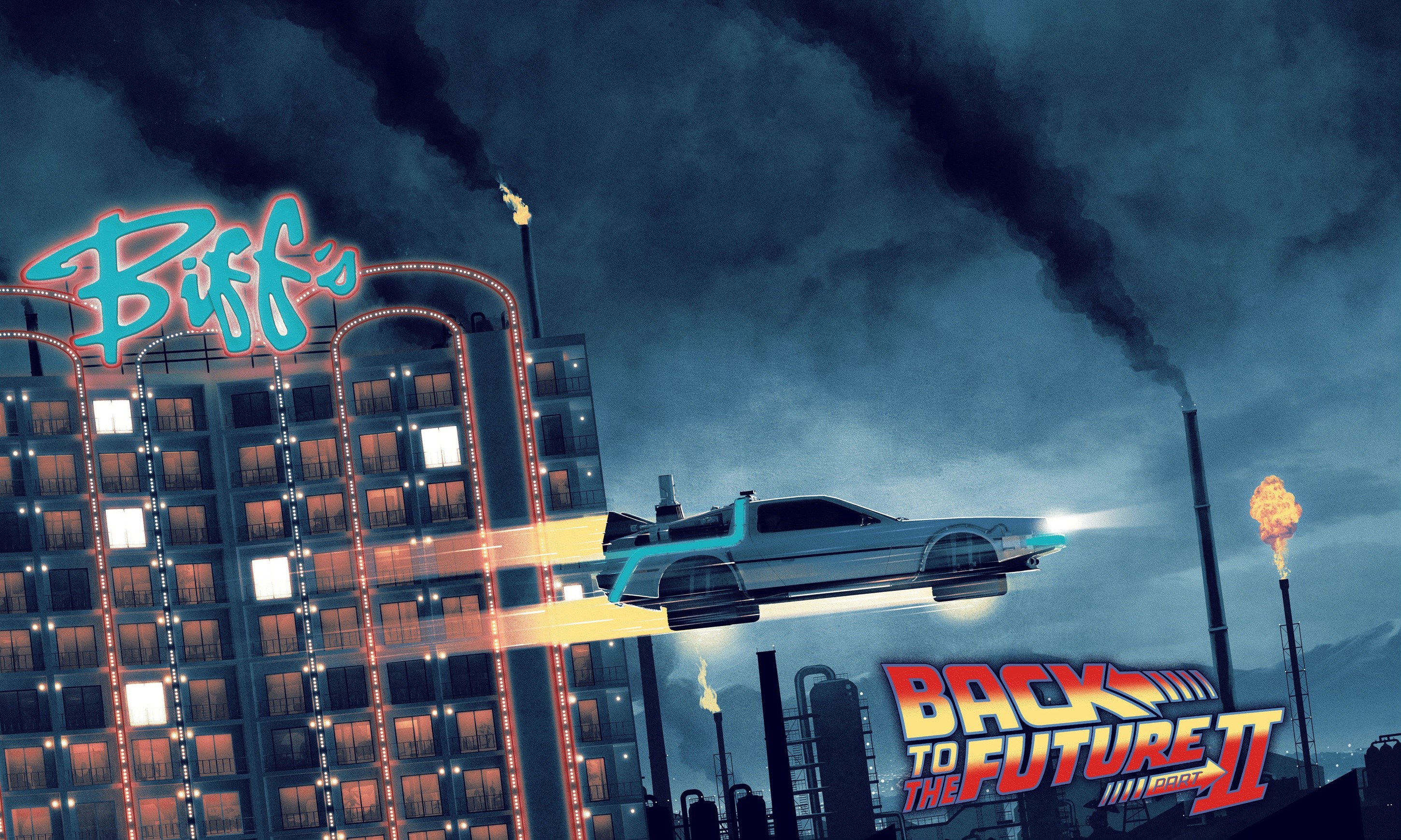1989 (Year), movies, Time Machine, car, vehicle, Back to the Future II (Movies), artwork, HD Wallpaper