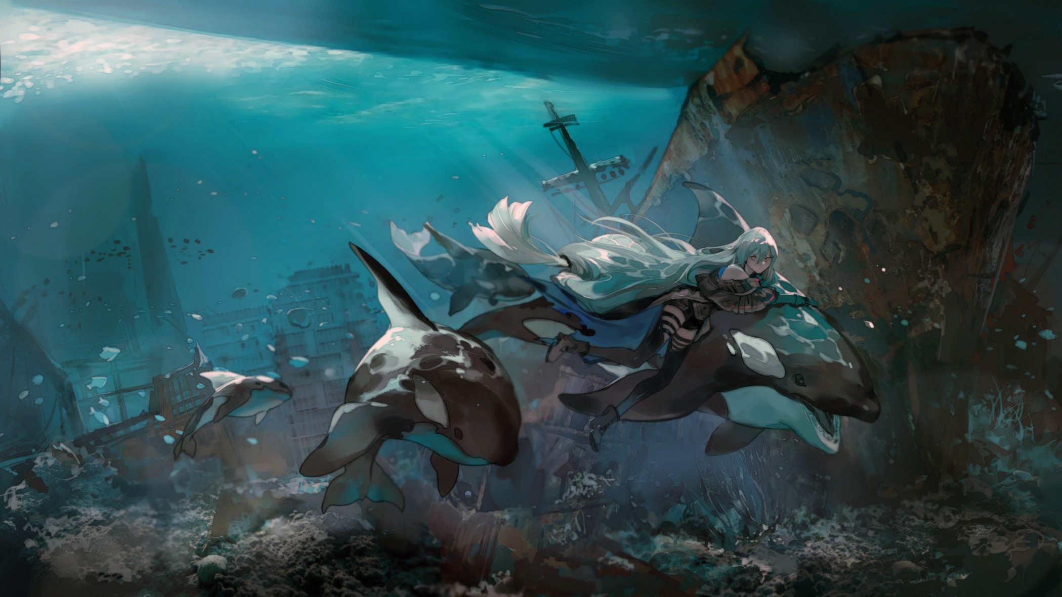 anime girls, Skadi(Arknights), Arknights, underwater, HD Wallpaper