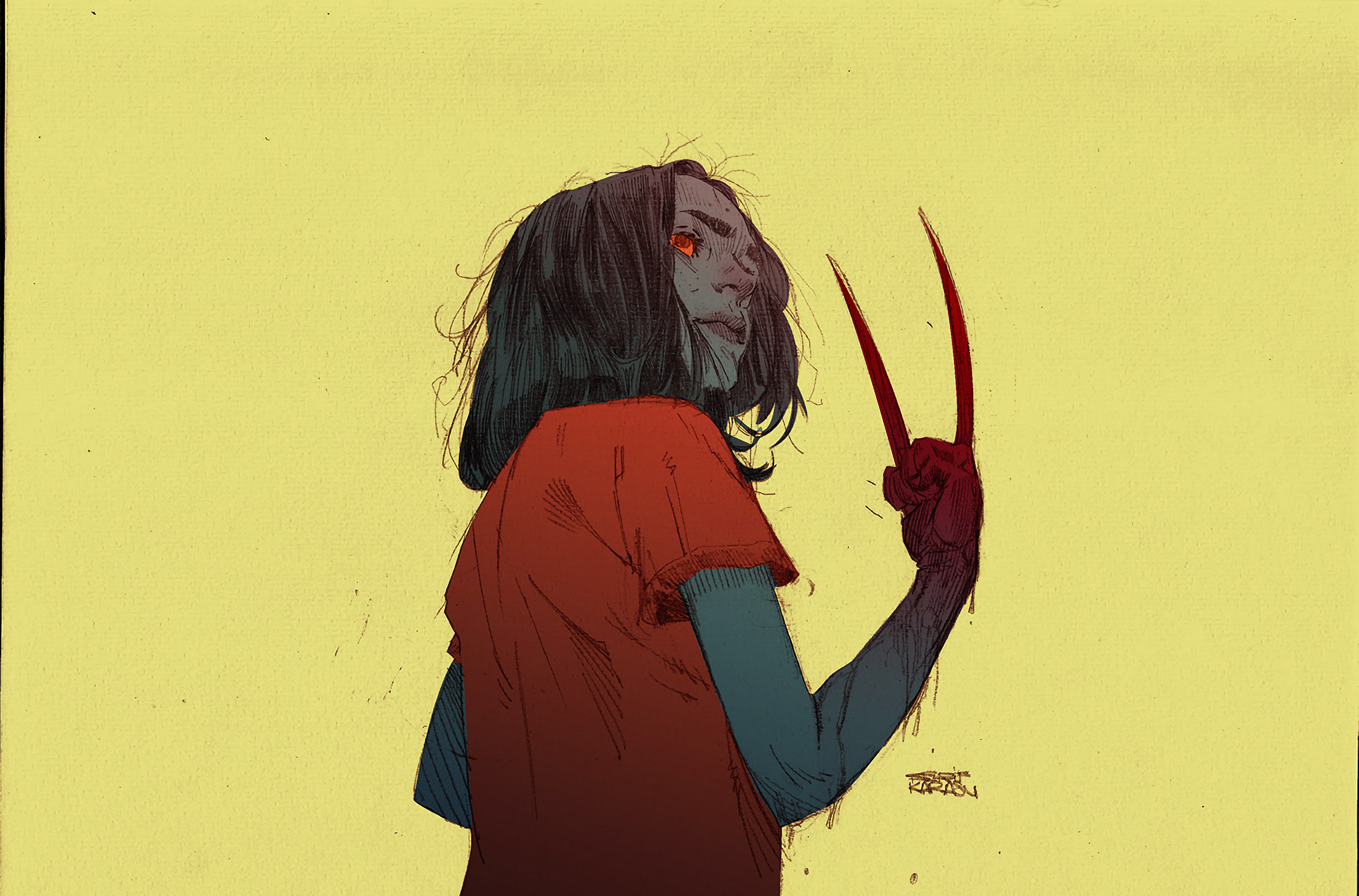 Şerif Karasu, X-Men, Wolverine, yellow background, Marvel Comics, HD Wallpaper