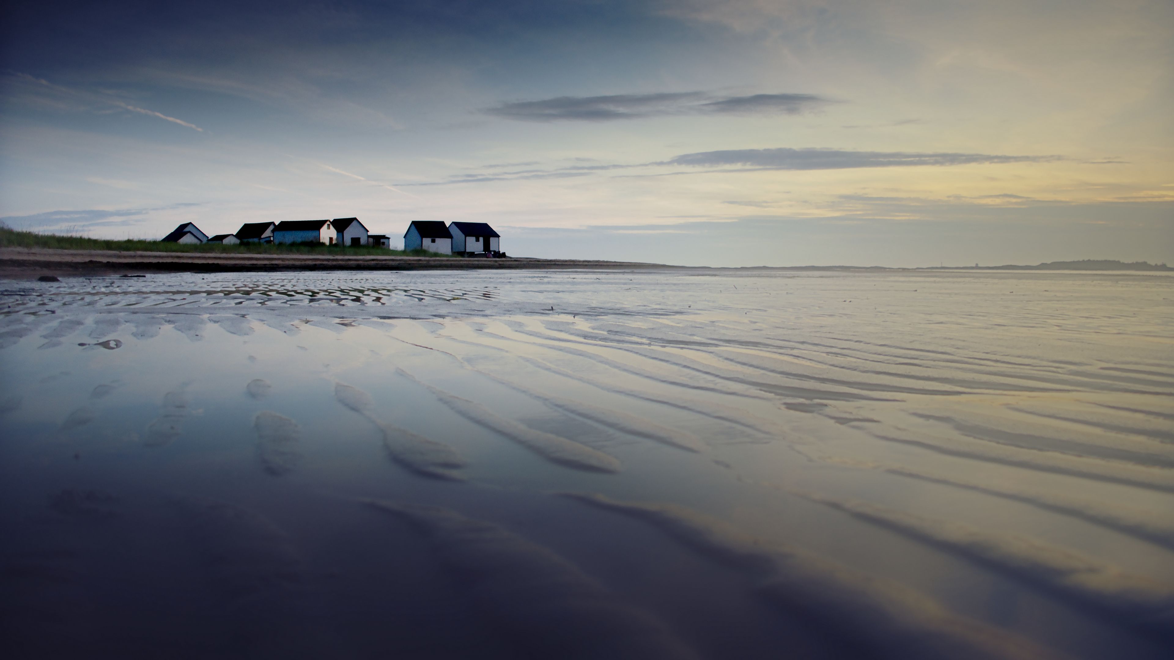 houses, coast, sea, 4k, HD Wallpaper