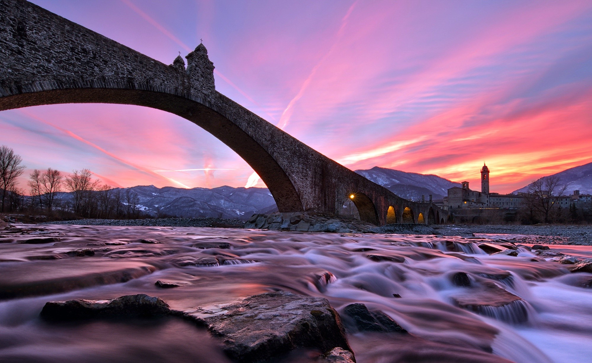 Italy, sky, water, bridge, sunlight, HD Wallpaper