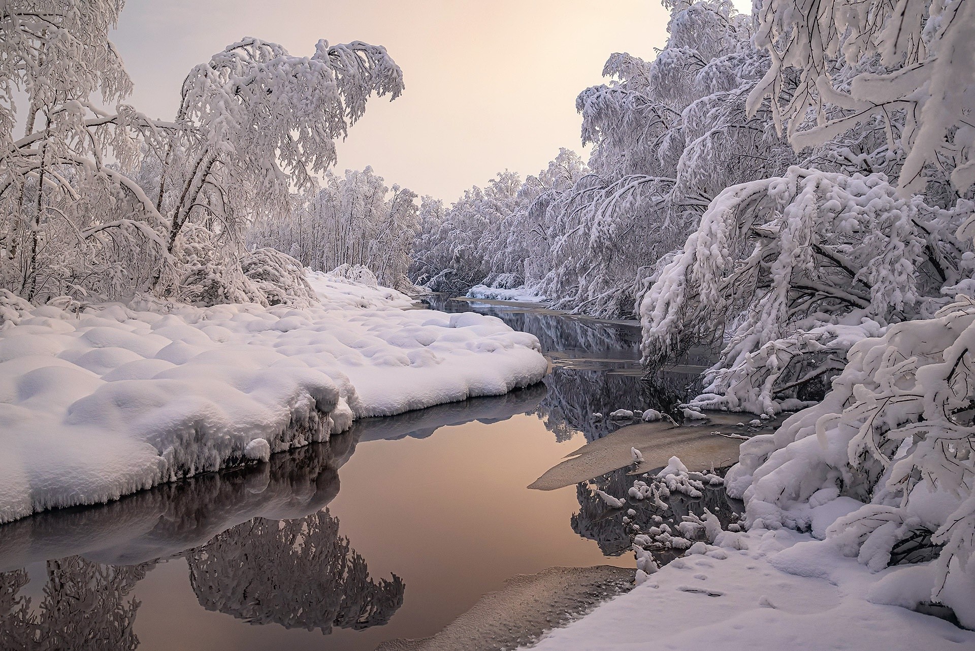 winter, cold, snow, nature, water, river, HD Wallpaper