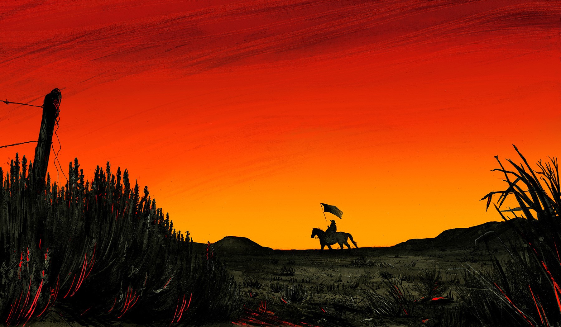 sunset, horseman, artwork, sky, HD Wallpaper