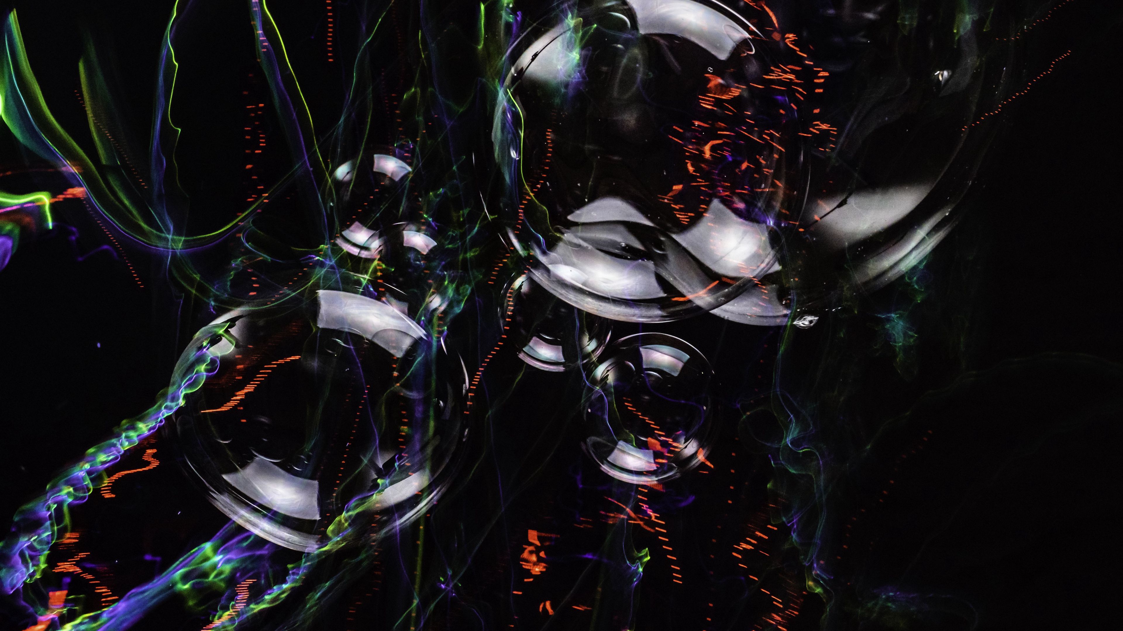 circles, bubbles, dark, lines, 4k, HD Wallpaper