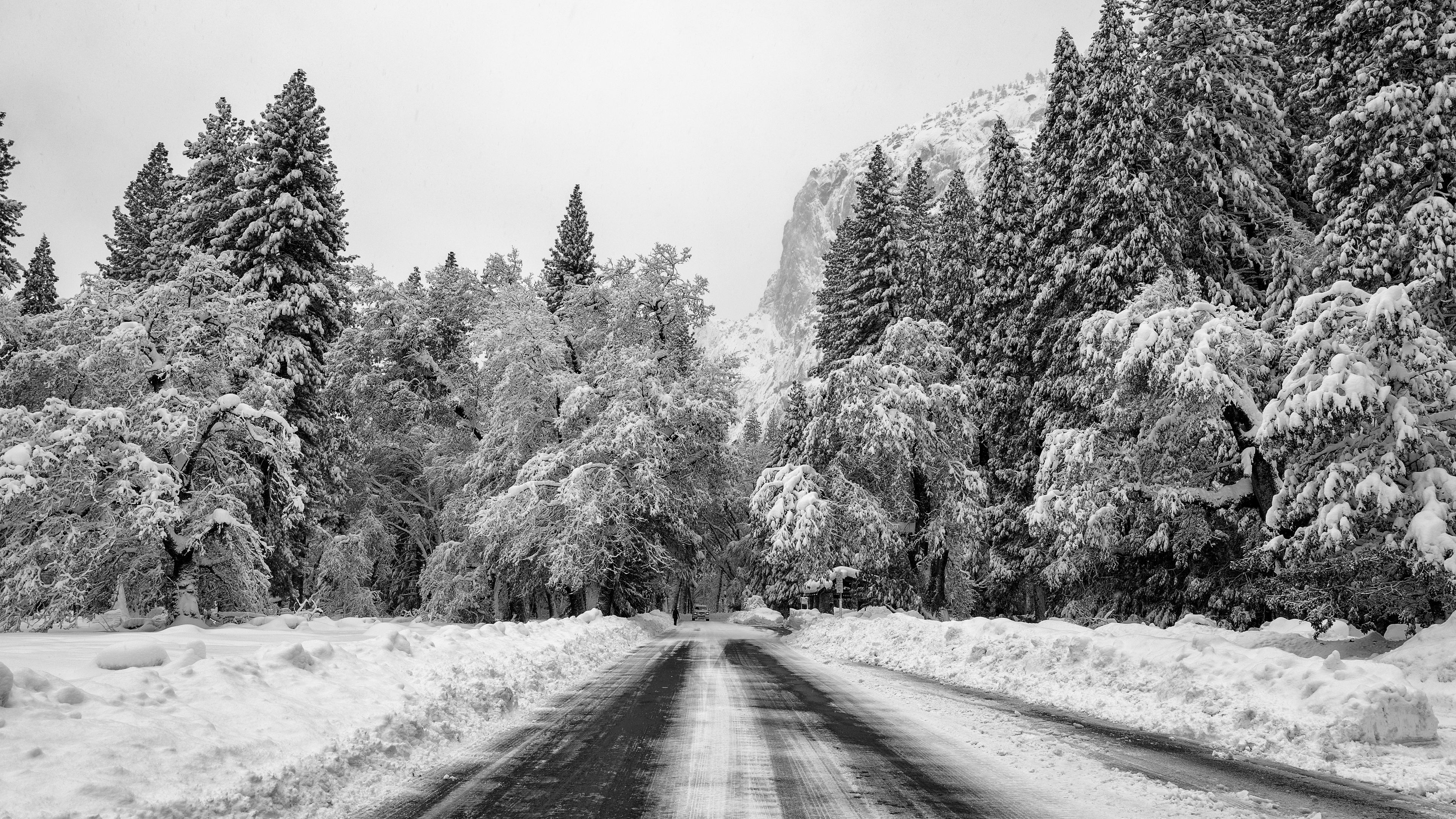 road, snow, winter, mountain, valley, 4k, HD Wallpaper