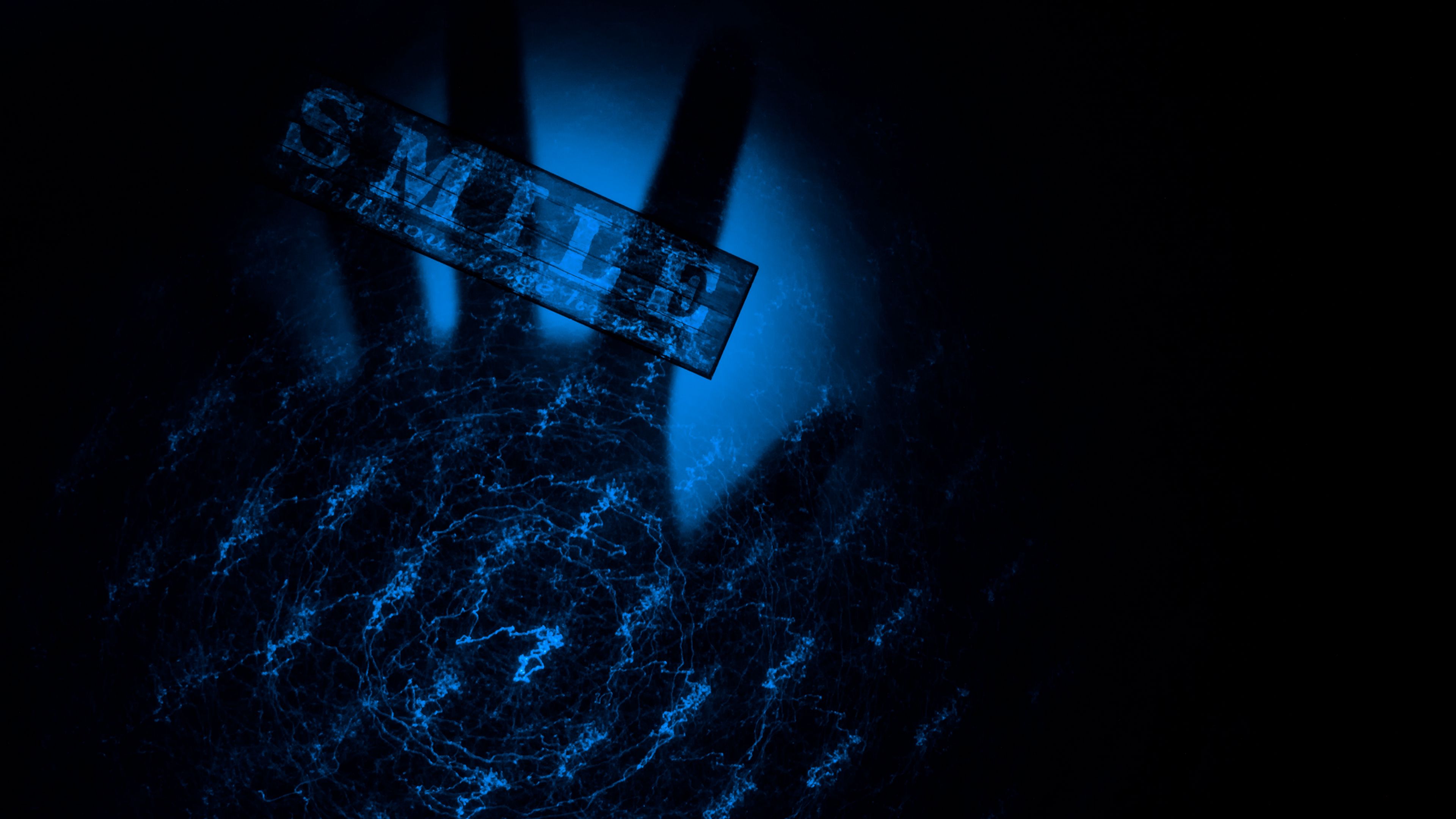 smile, inscription, blue, dark, 4k, HD Wallpaper