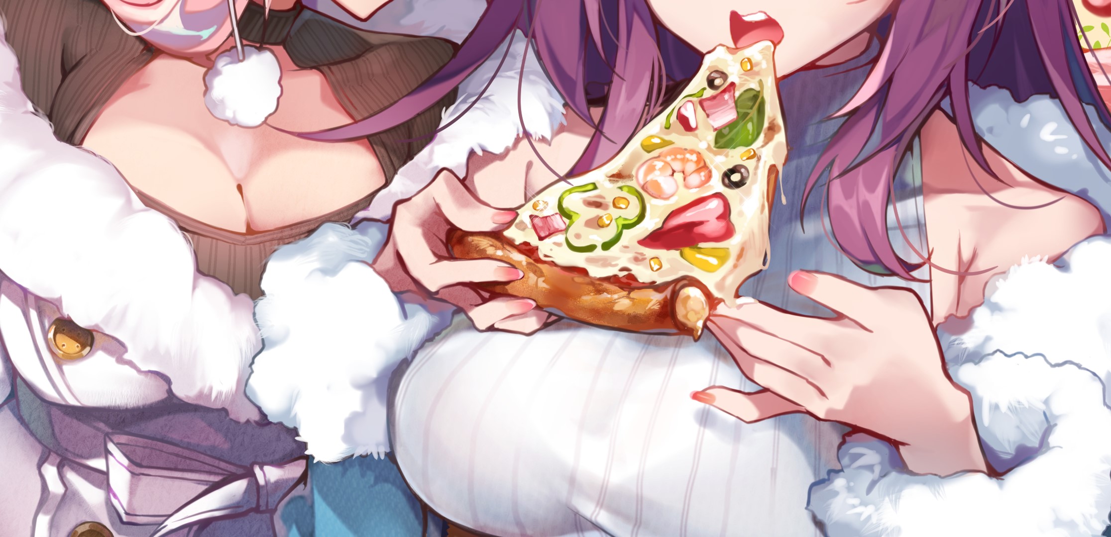 anime, anime girls, digital art, artwork, 2D, portrait display, vertical, food, anime girls eating, HD Wallpaper